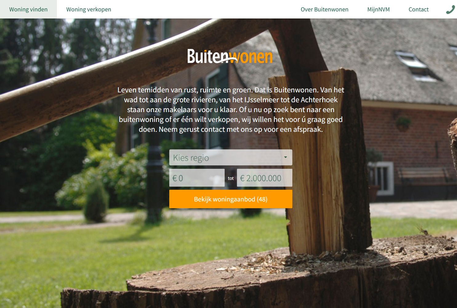 Screenshot of the website of www.buitenwonen.nl