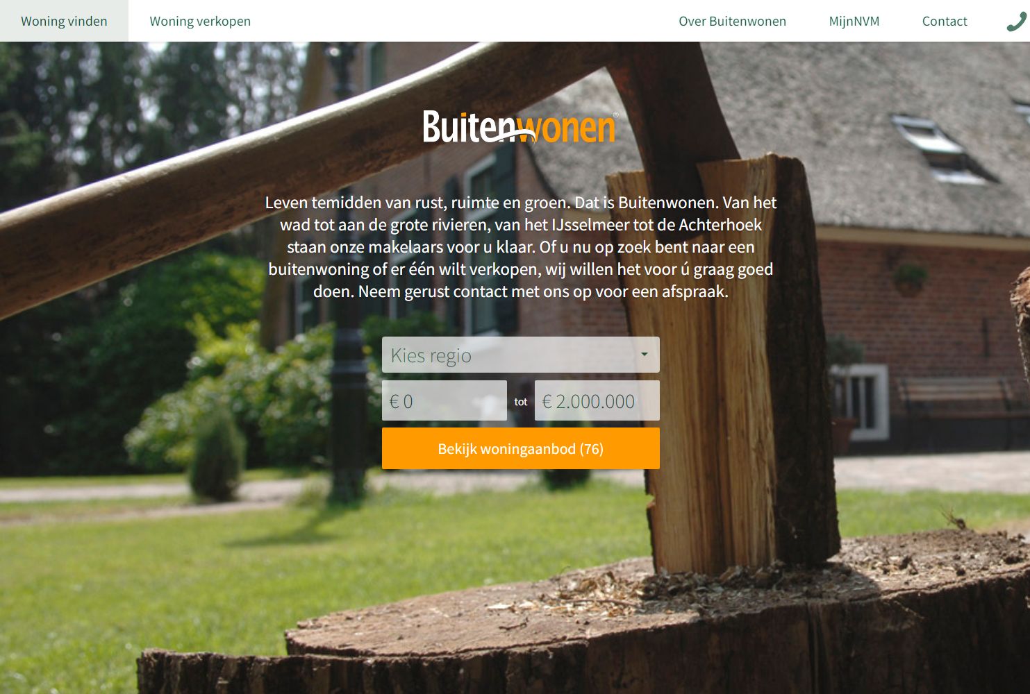 Screenshot van de website van www.buitenwonen.nl