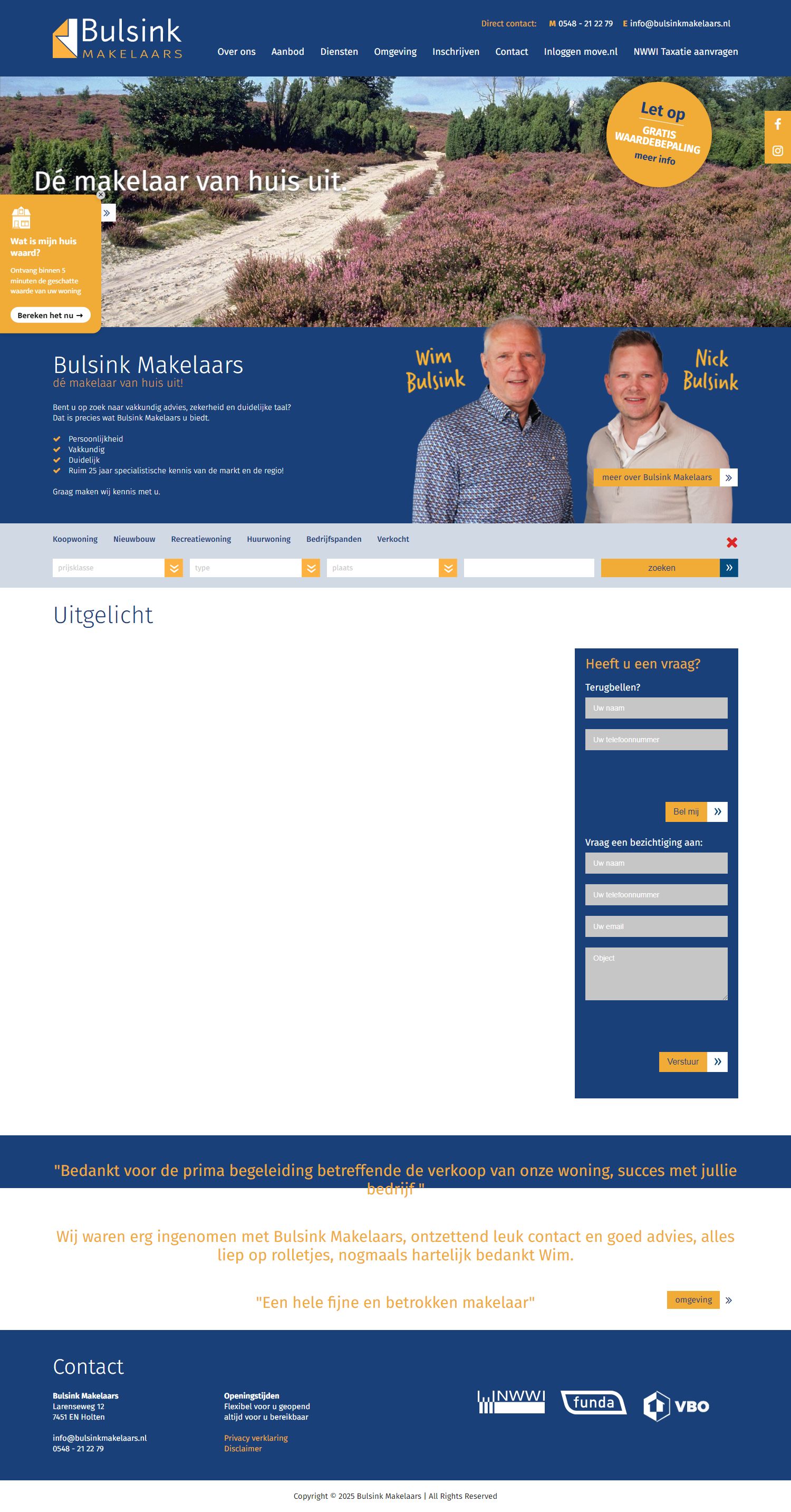 Screenshot van de website van www.bulsinkmakelaars.nl