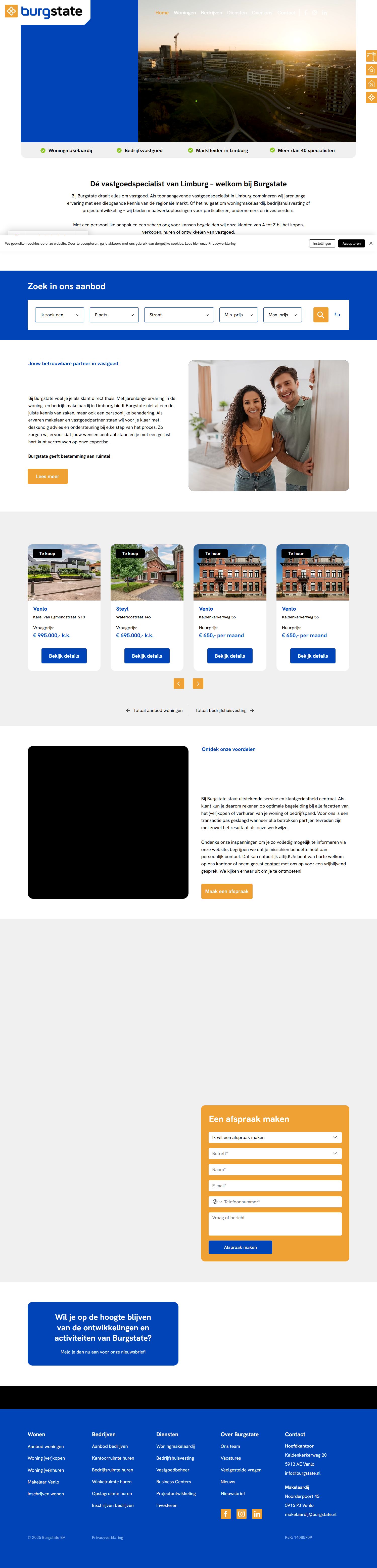 Screenshot van de website van www.burgstate.nl