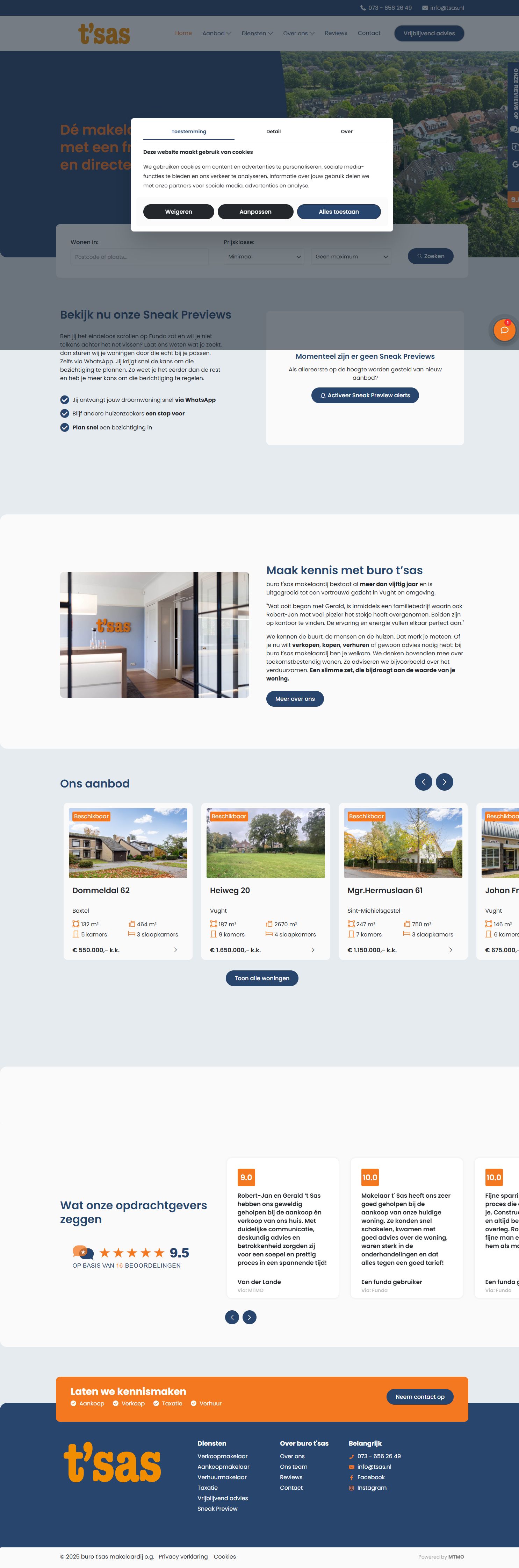 Screenshot of the website of www.tsas.nl