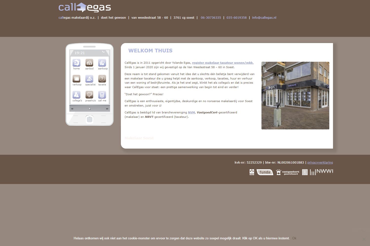 Screenshot van de website van www.callegas.nl