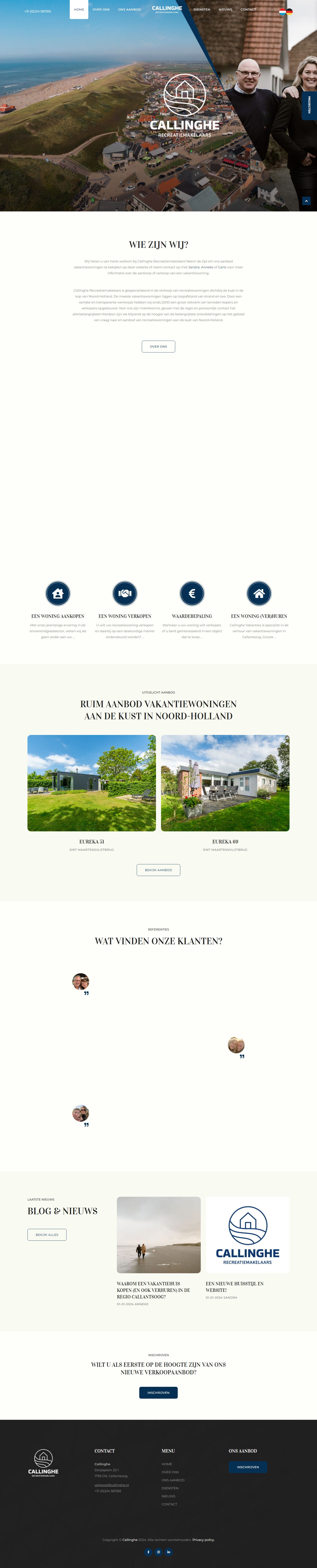 Screenshot van de website van www.callinghe.nl