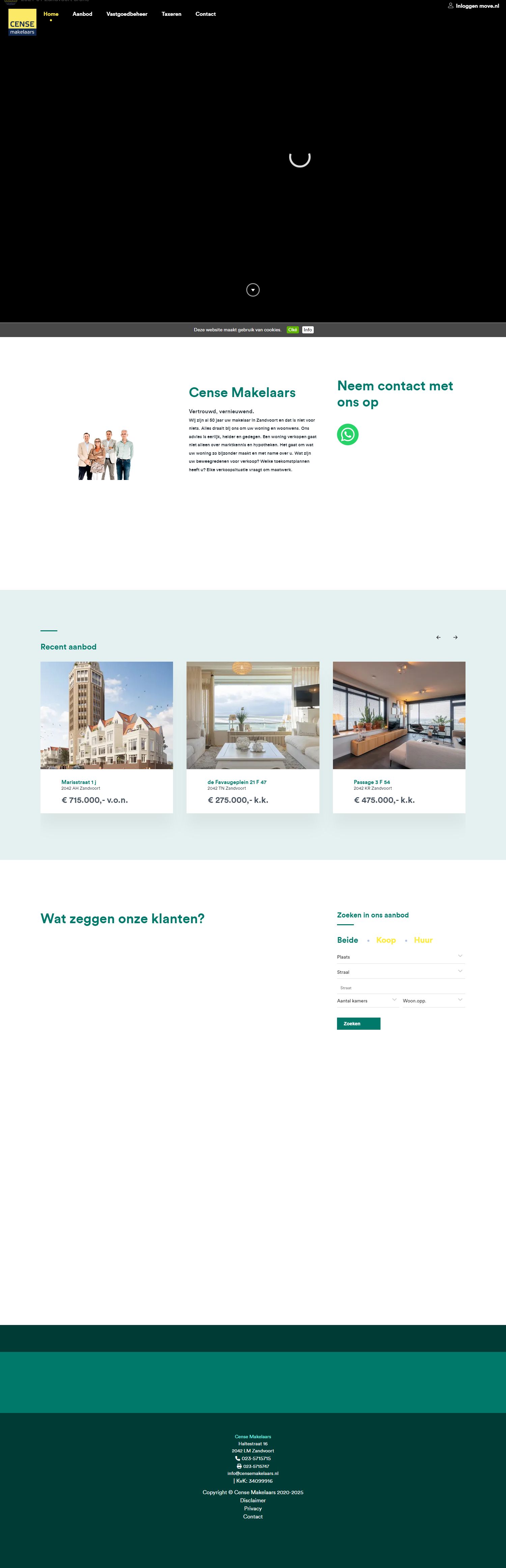 Screenshot van de website van www.censemakelaars.nl