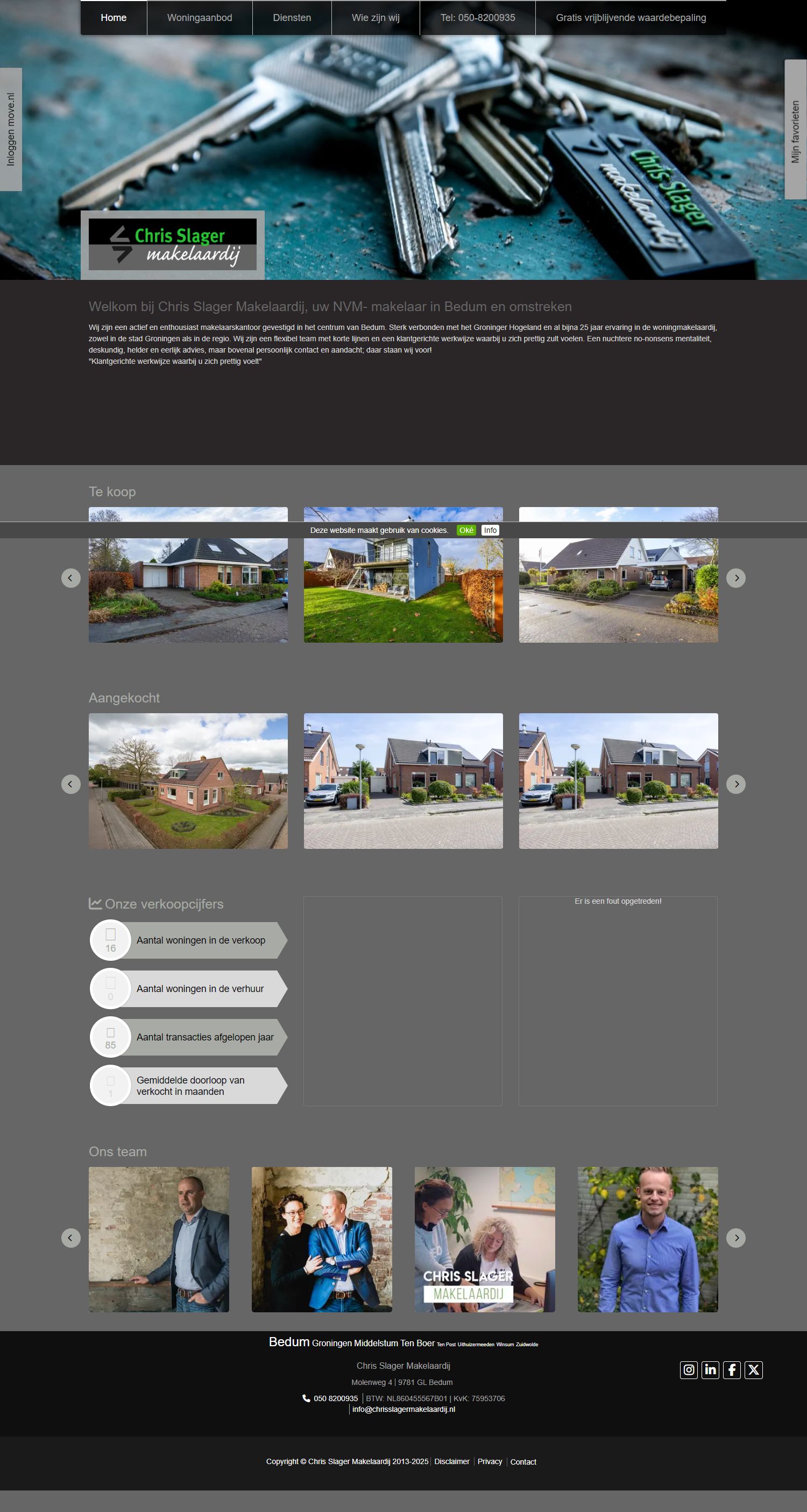 Screenshot van de website van www.chrisslagermakelaardij.nl