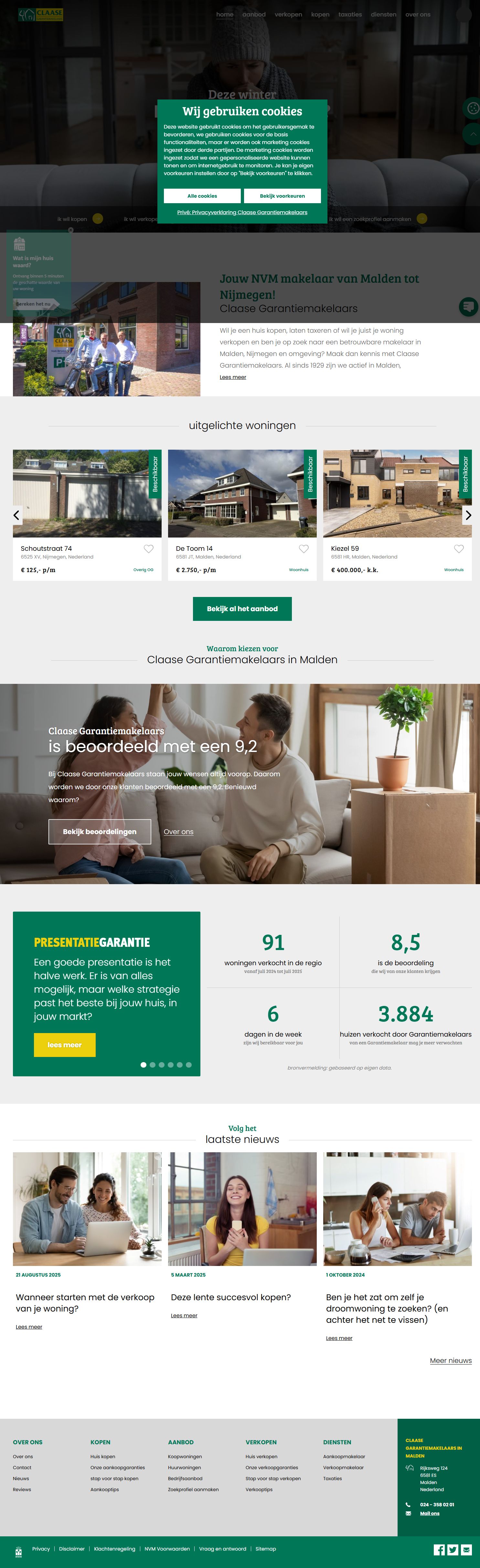 Screenshot van de website van www.claase.nl