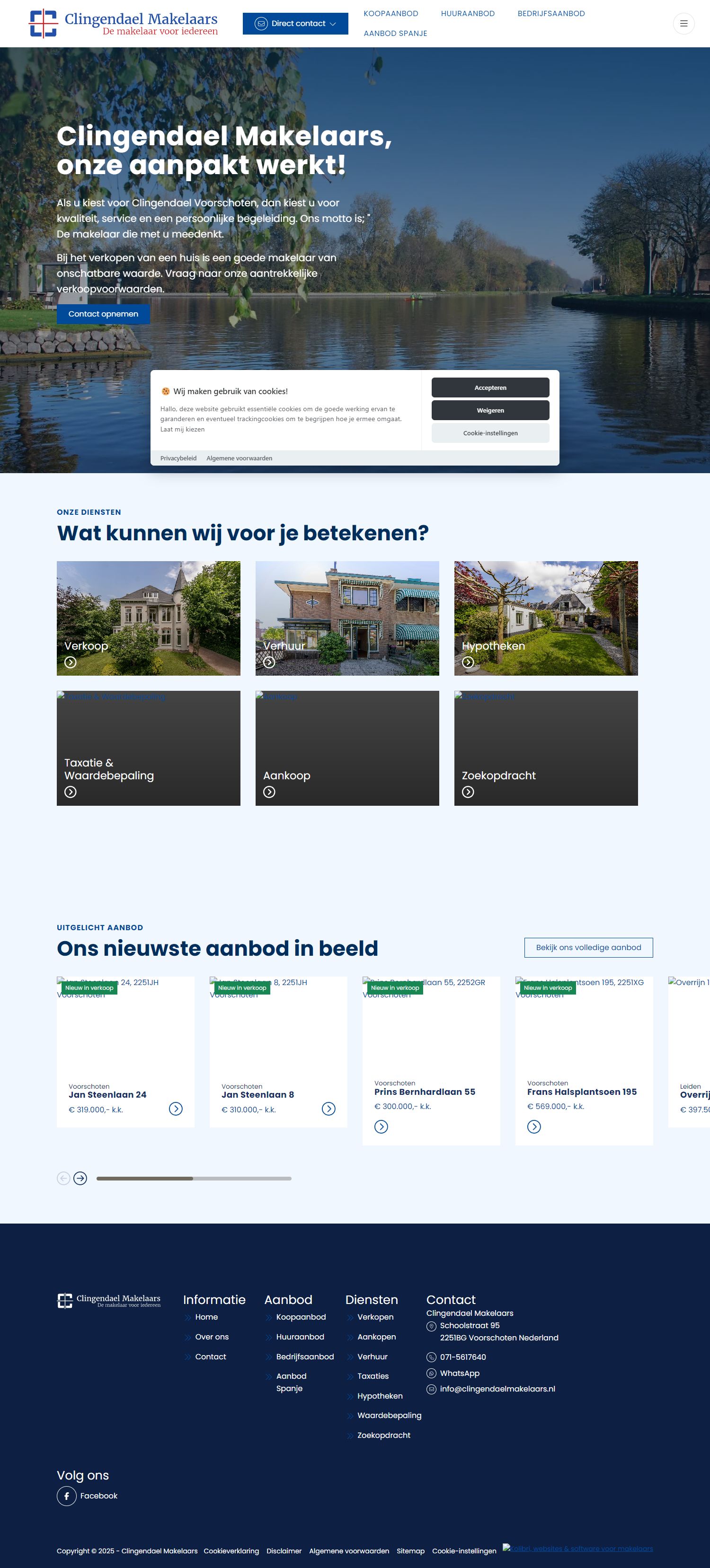 Screenshot van de website van www.clingendaelmakelaars.nl