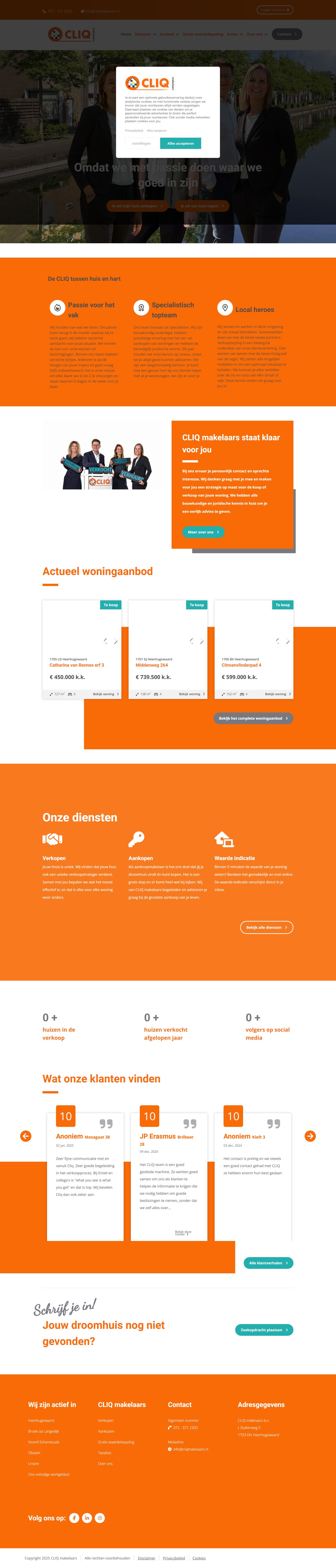 Screenshot van de website van www.cliqmakelaars.nl