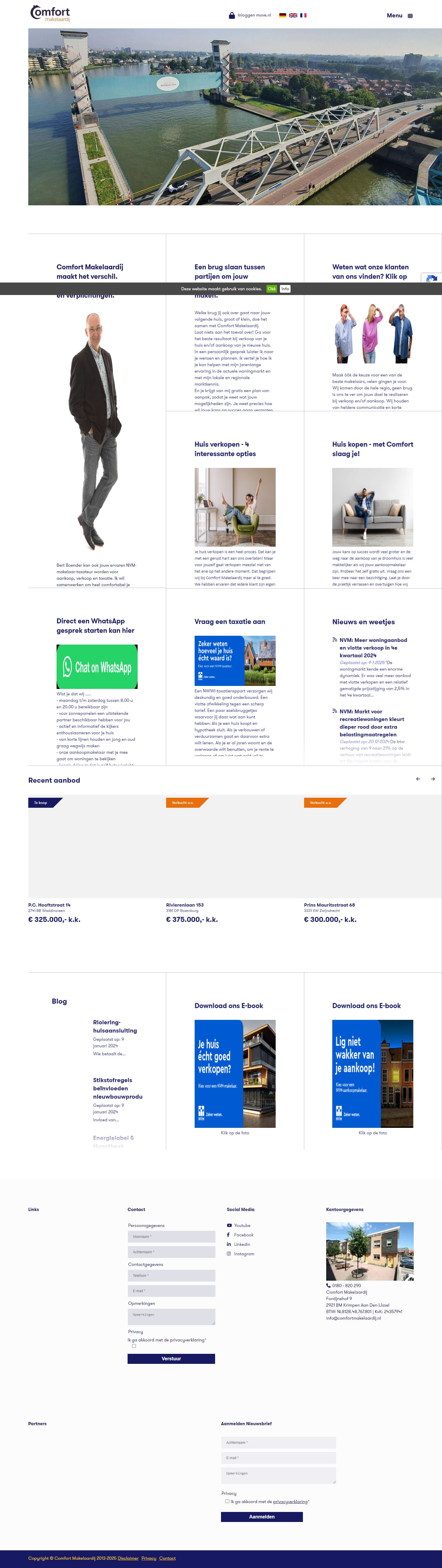 Screenshot van de website van www.comfortmakelaardij.nl