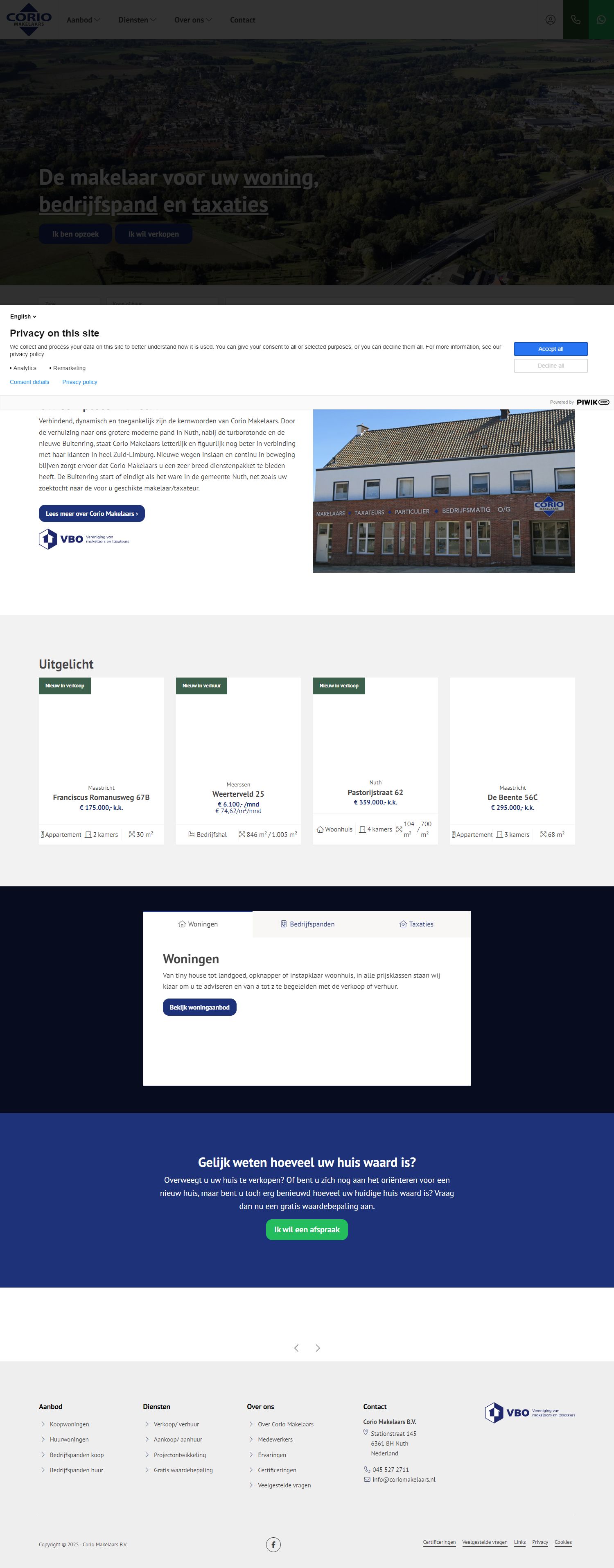 Screenshot van de website van www.coriomakelaars.nl