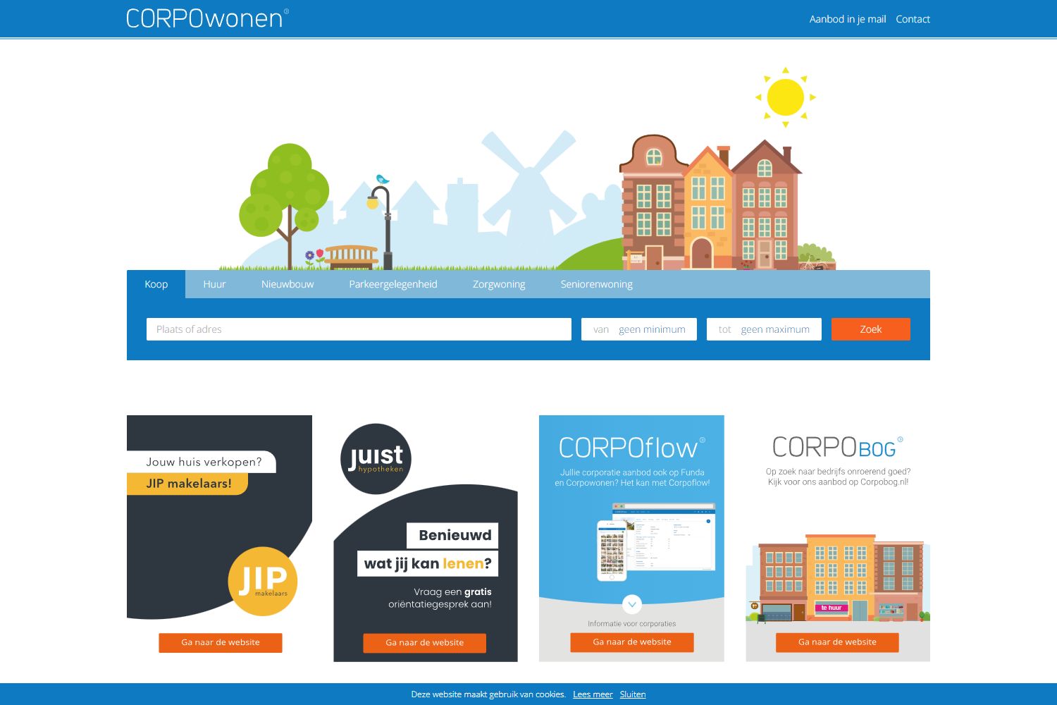 Screenshot van de website van www.corpowonen.nl