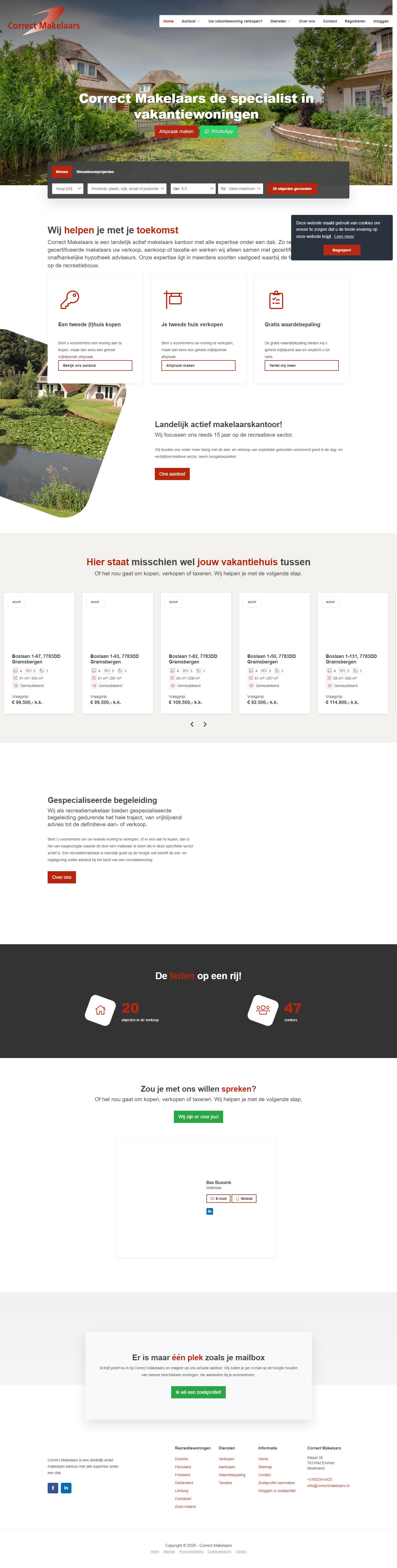 Screenshot van de website van www.correctmakelaars.nl