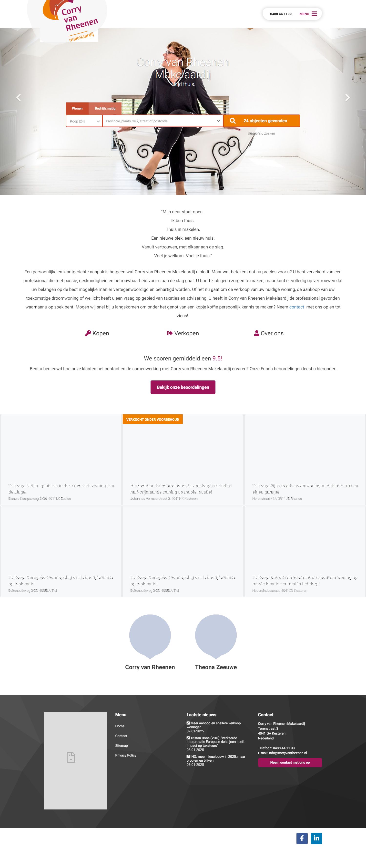 Screenshot van de website van www.corryvanrheenen.nl
