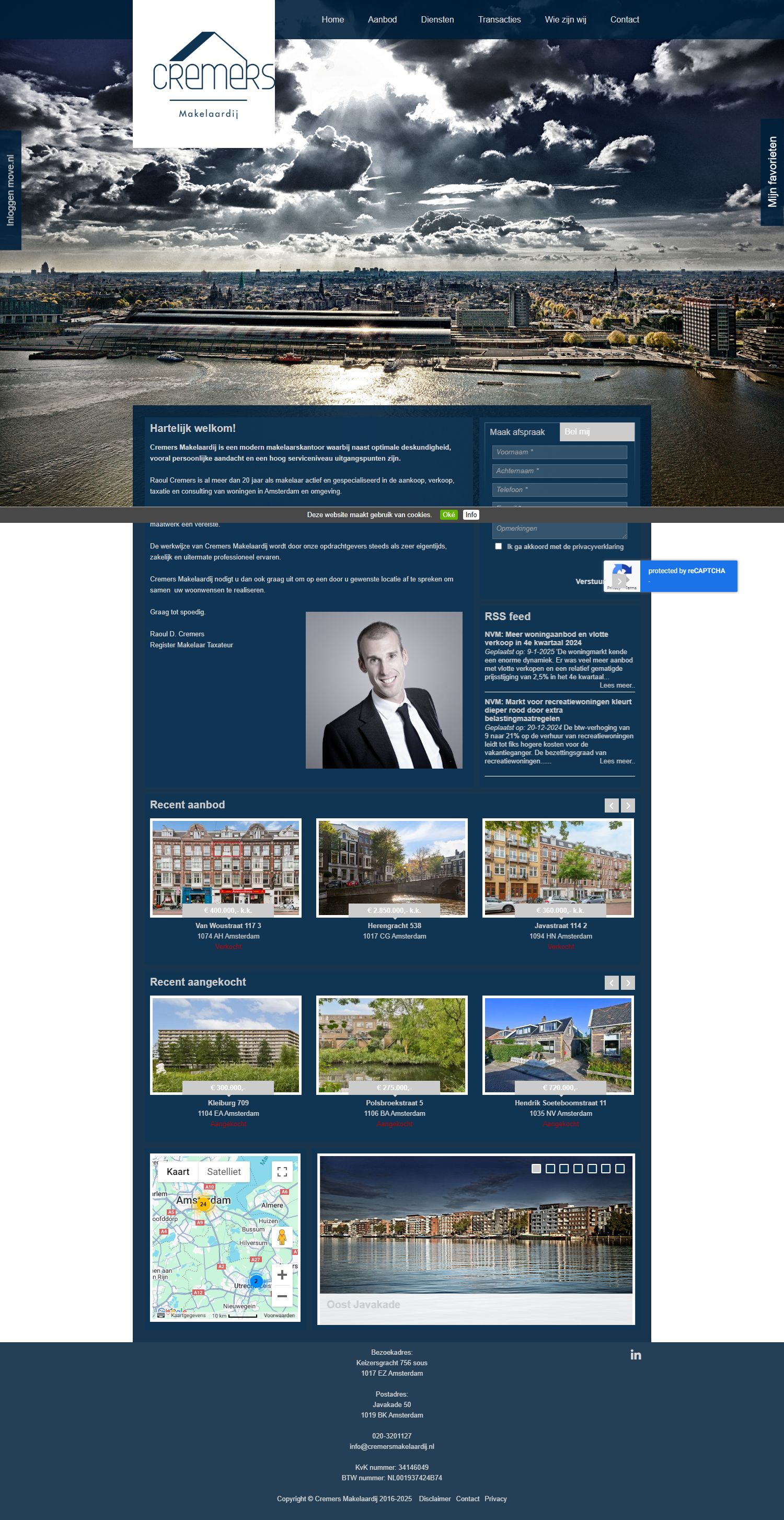 Screenshot van de website van www.cremersmakelaardij.nl