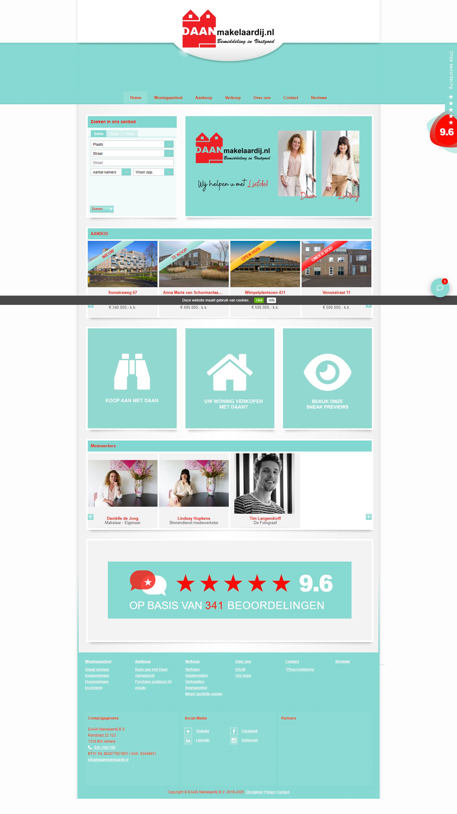 Screenshot van de website van www.daanmakelaardij.nl