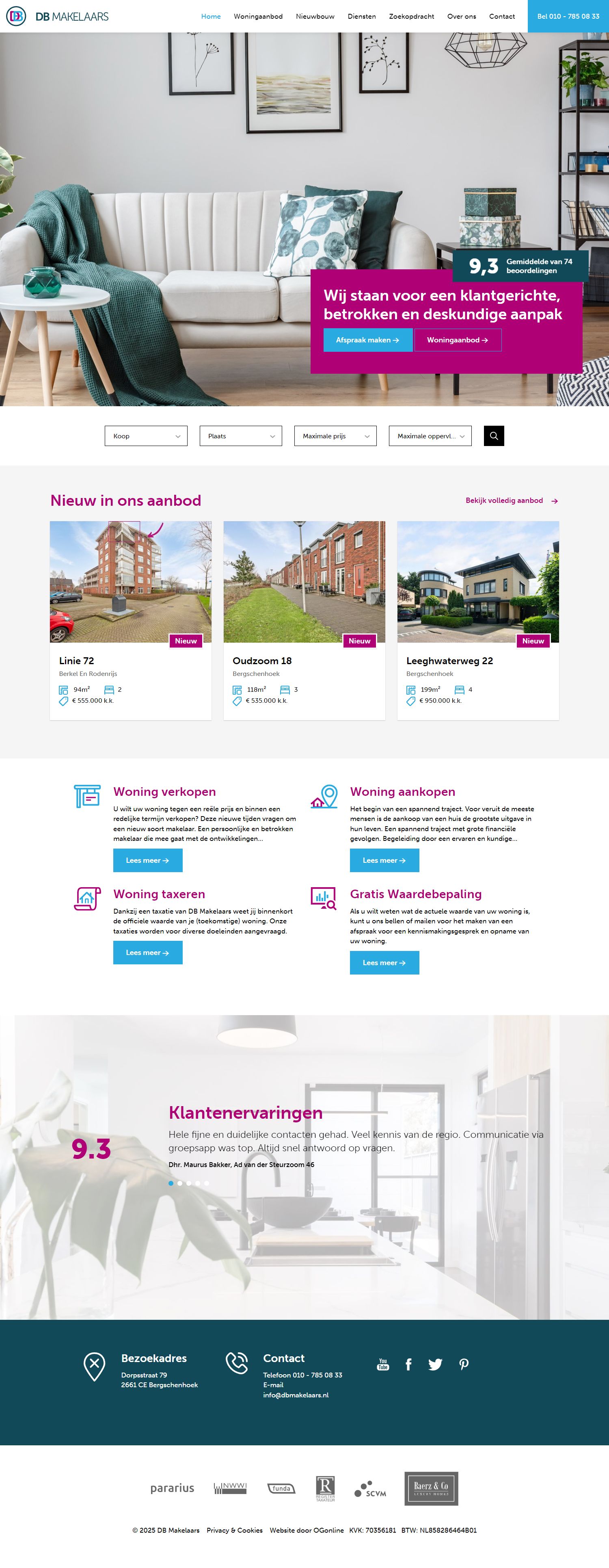 Screenshot van de website van www.dbmakelaars.nl