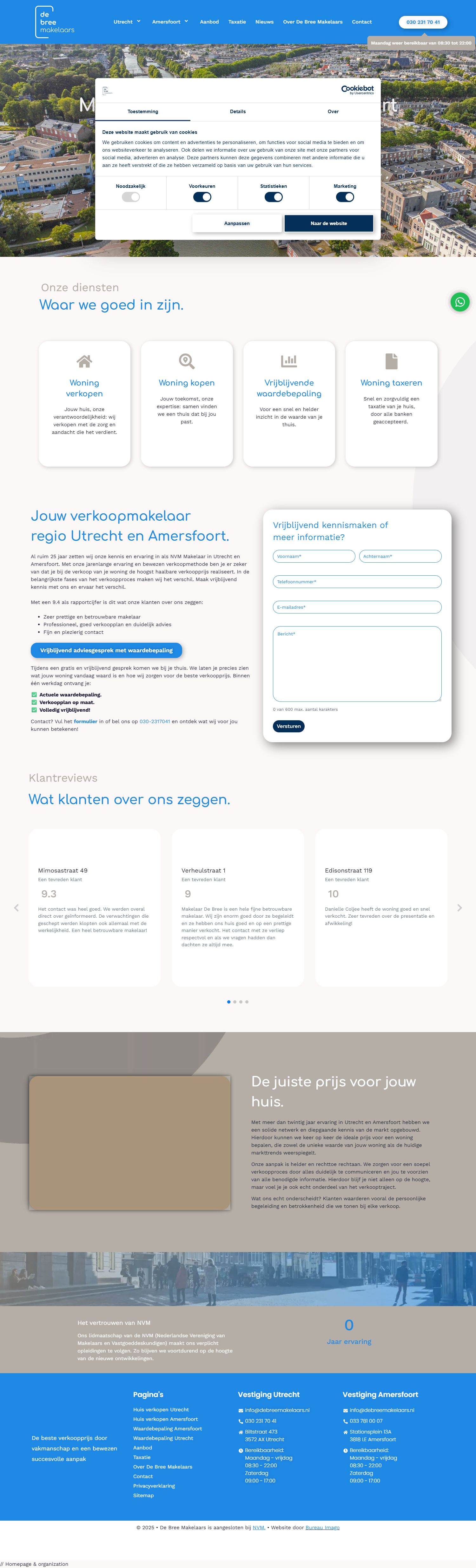 Screenshot of the website of www.debreemakelaars.nl