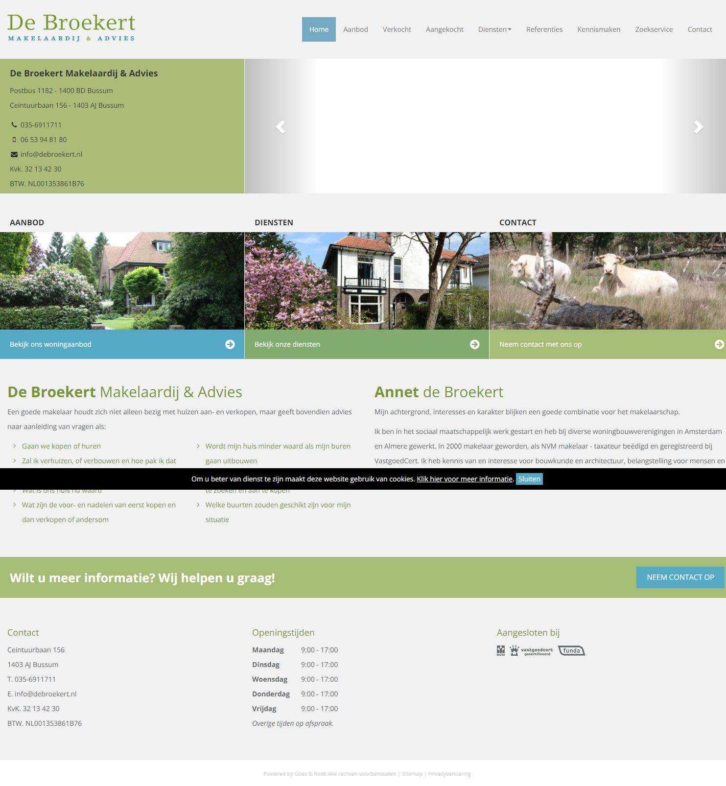 Screenshot van de website van www.debroekertmakelaardij.nl