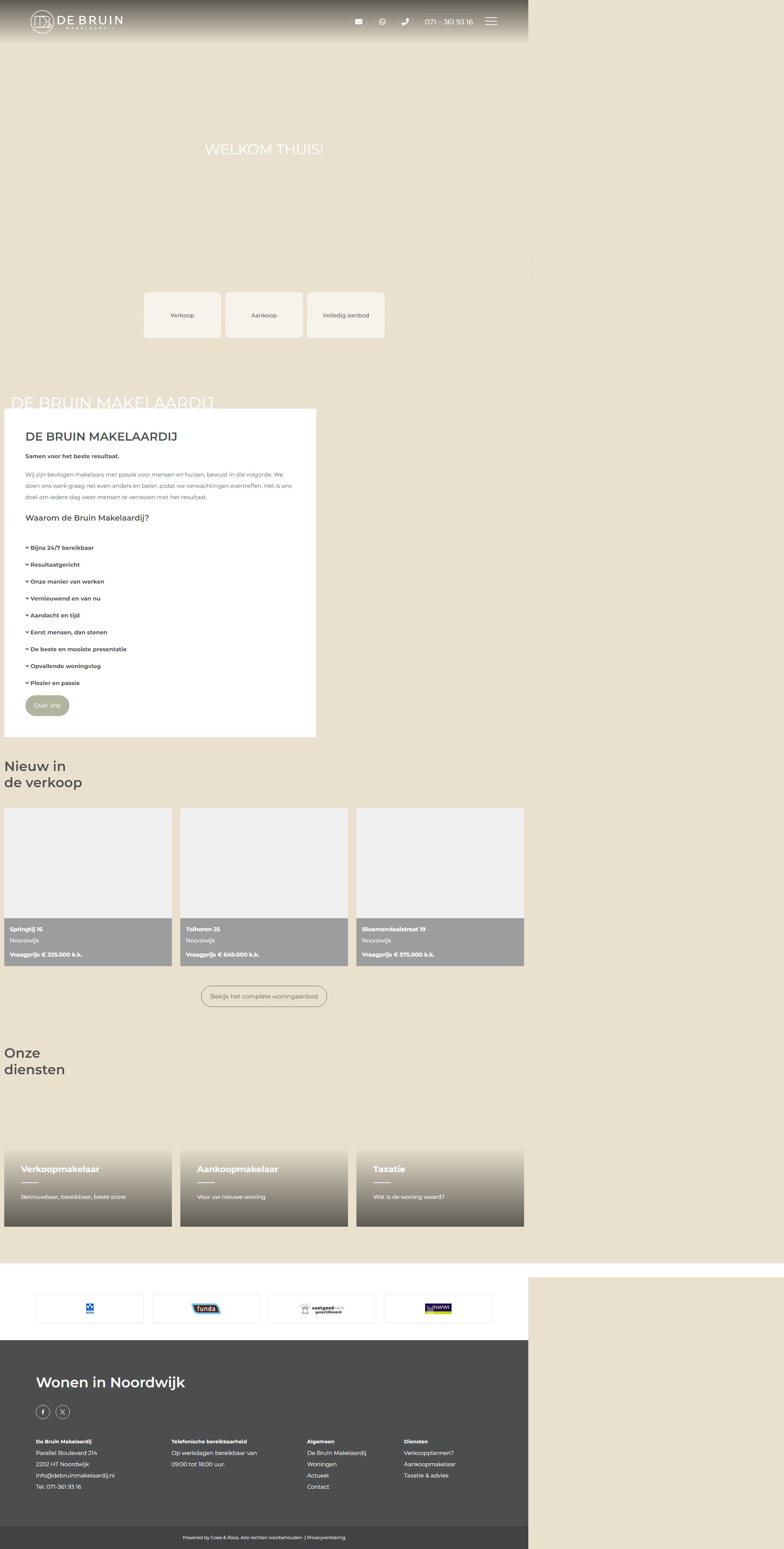 Screenshot van de website van www.debruinmakelaardij.nl