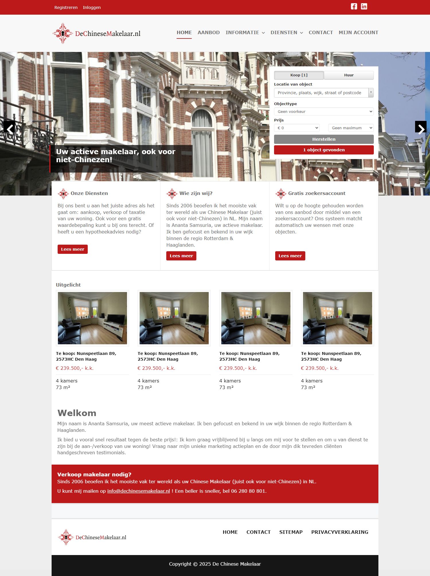 Screenshot van de website van www.dechinesemakelaar.nl