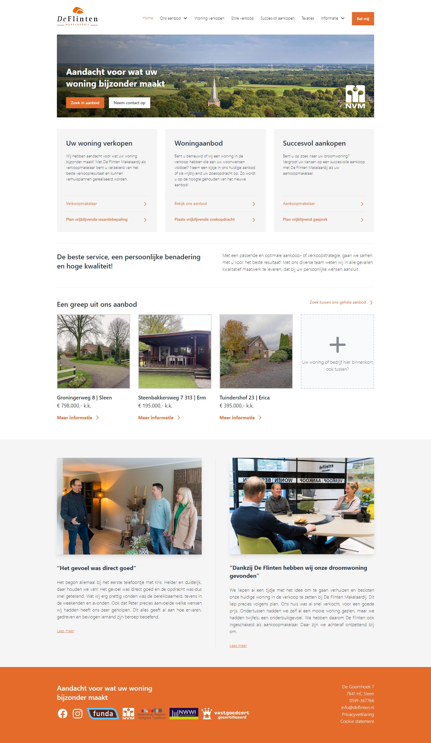 Screenshot van de website van www.deflinten.nl