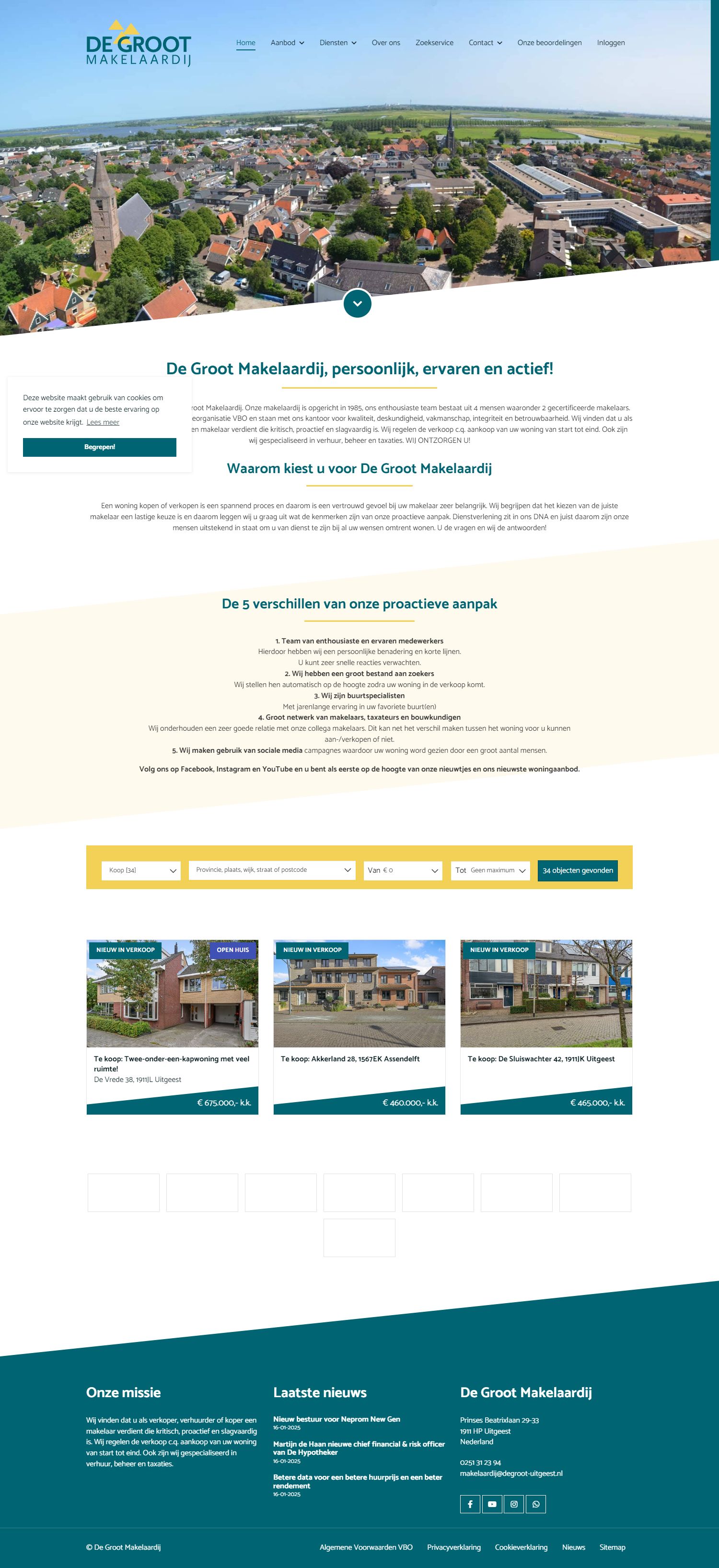 Screenshot van de website van www.regiomakelaardijdegroot.nl