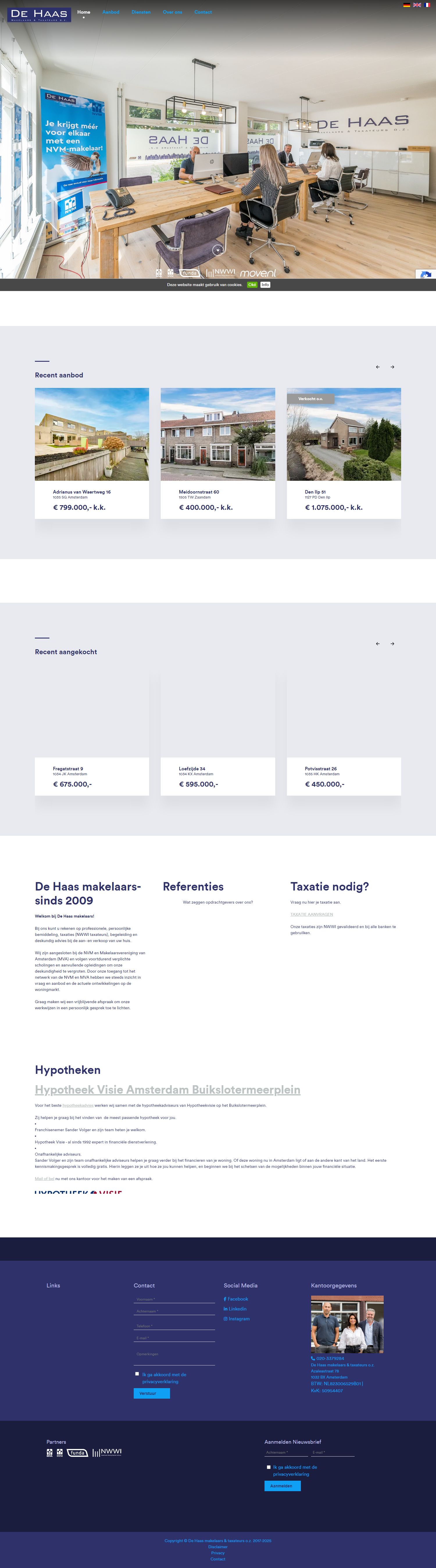 Screenshot van de website van www.dehaasmakelaars.nl
