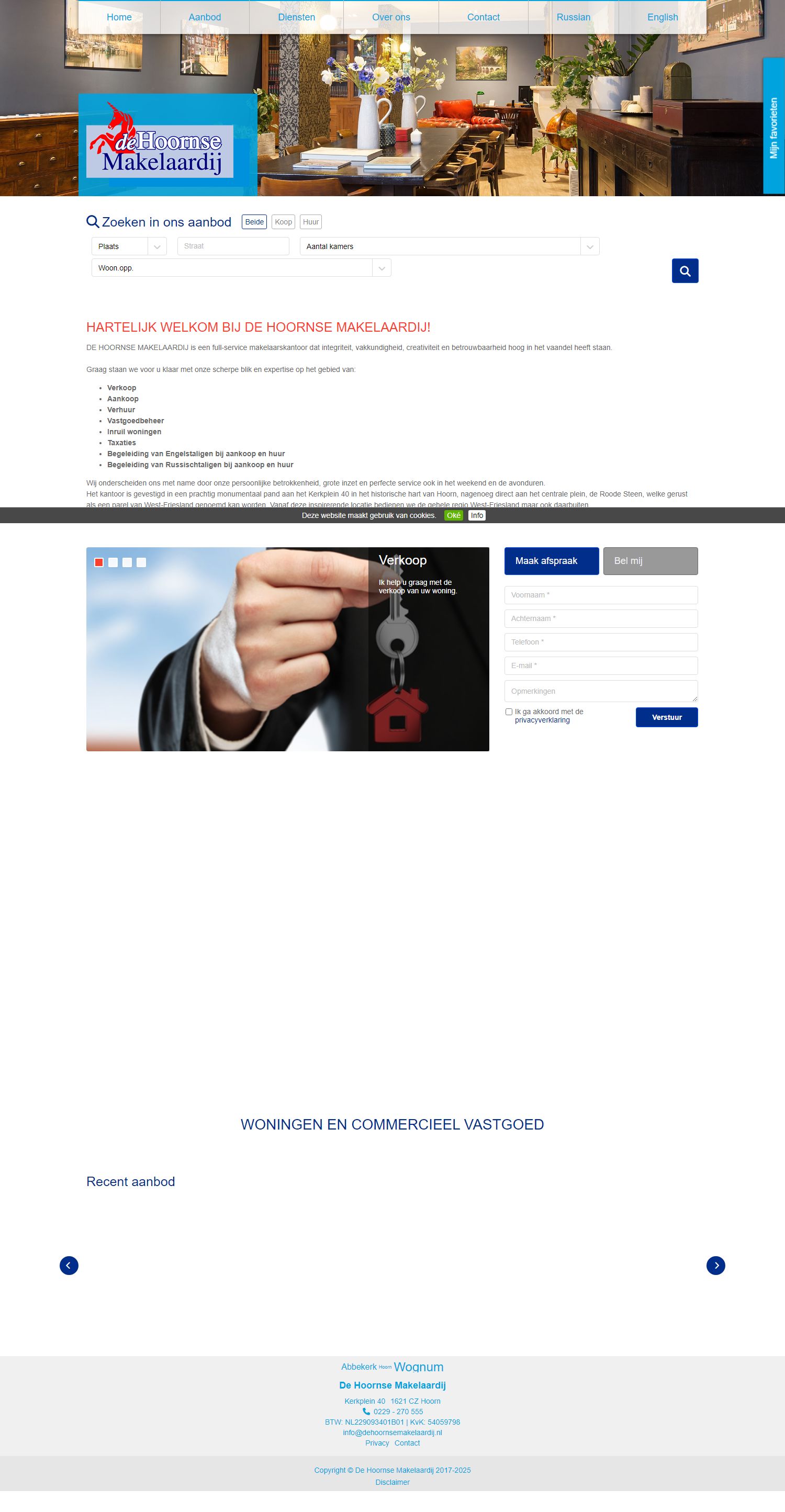 Screenshot van de website van www.dehoornsemakelaardij.nl