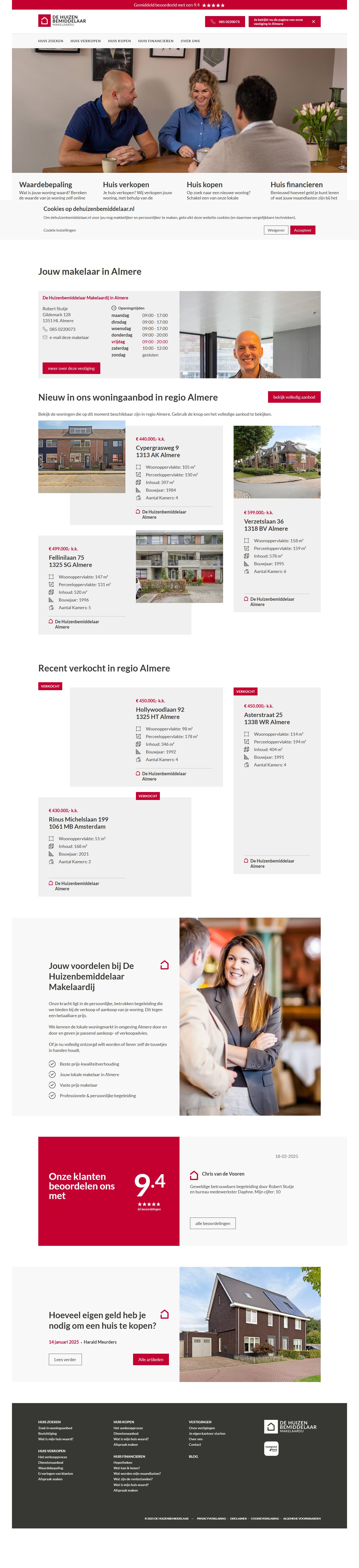 Screenshot of the website of www.dehuizenbemiddelaar.nl