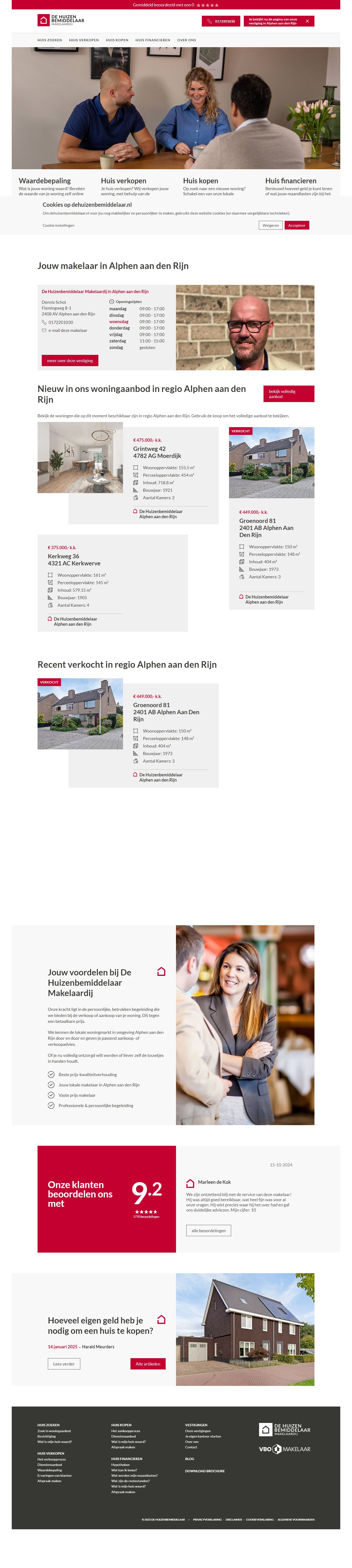 Screenshot van de website van www.dehuizenbemiddelaar.nl