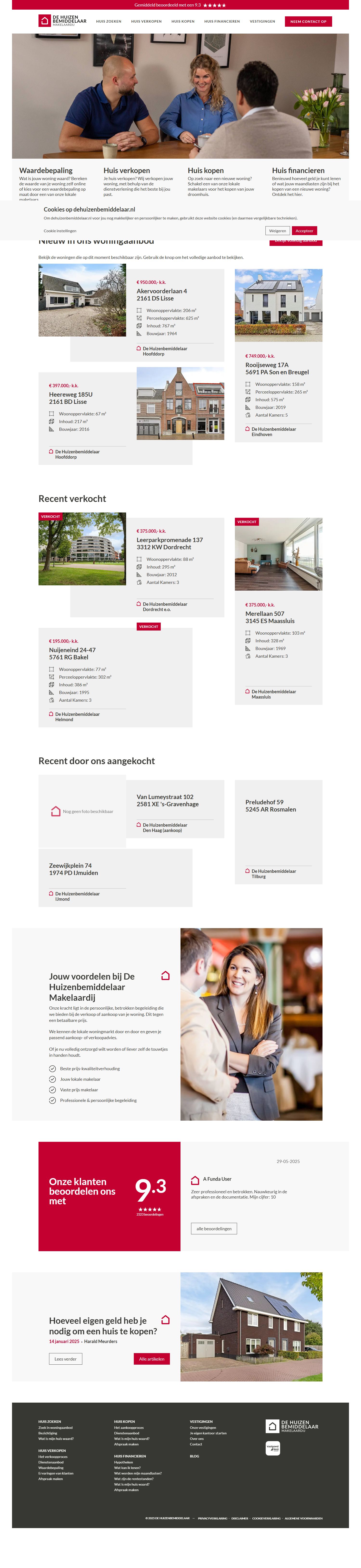 Screenshot van de website van www.dehuizenbemiddelaar.nl