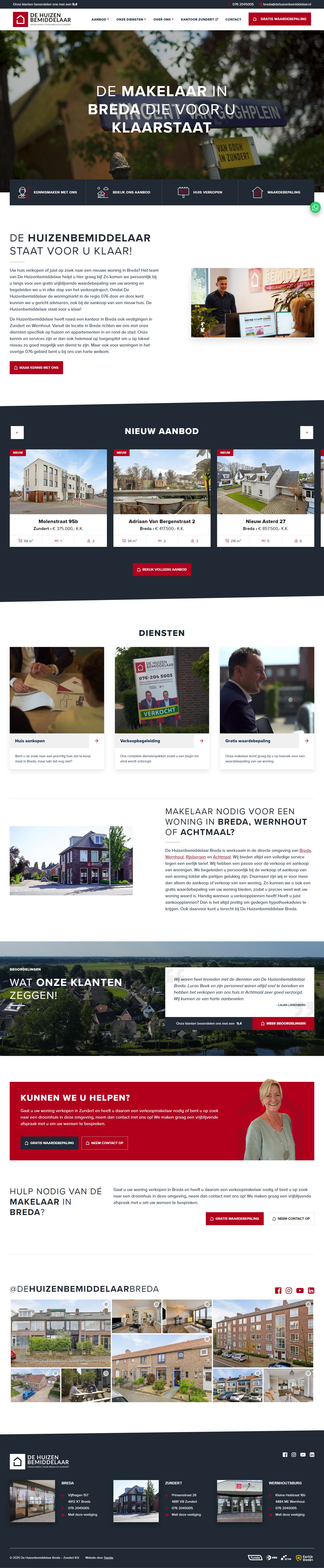 Screenshot van de website van www.dehuizenbemiddelaarbreda.nl