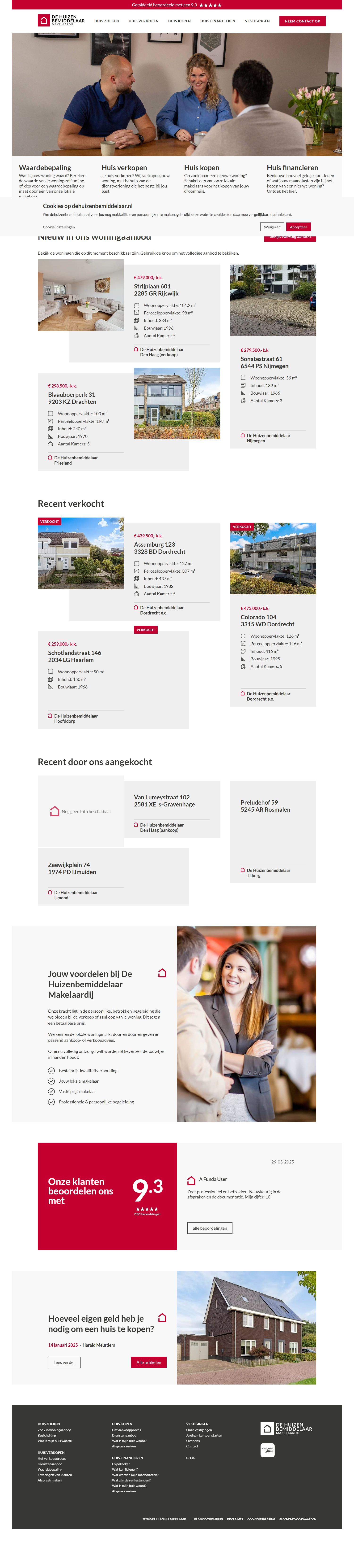 Screenshot van de website van www.dehuizenbemiddelaar.nl