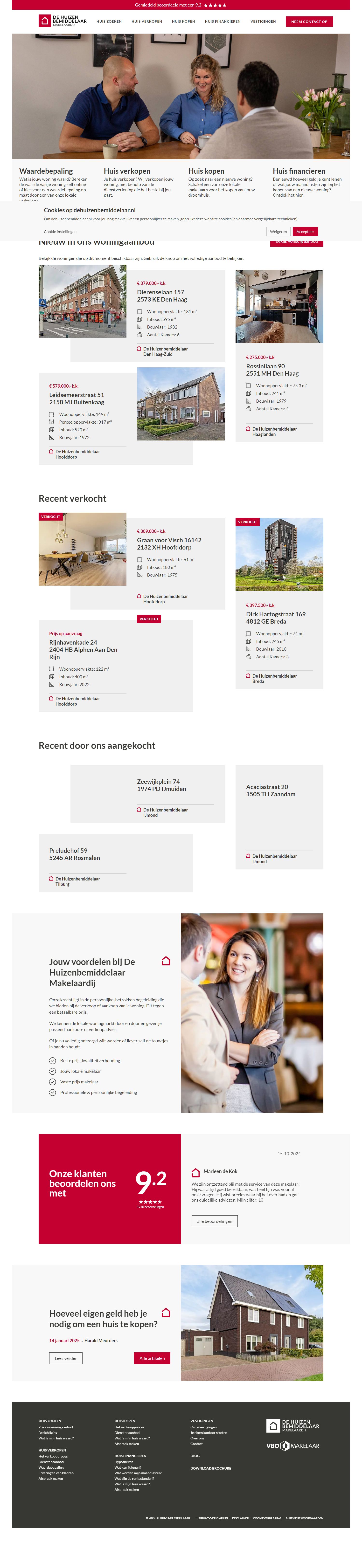 Screenshot van de website van www.dehuizenbemiddelaar.nl