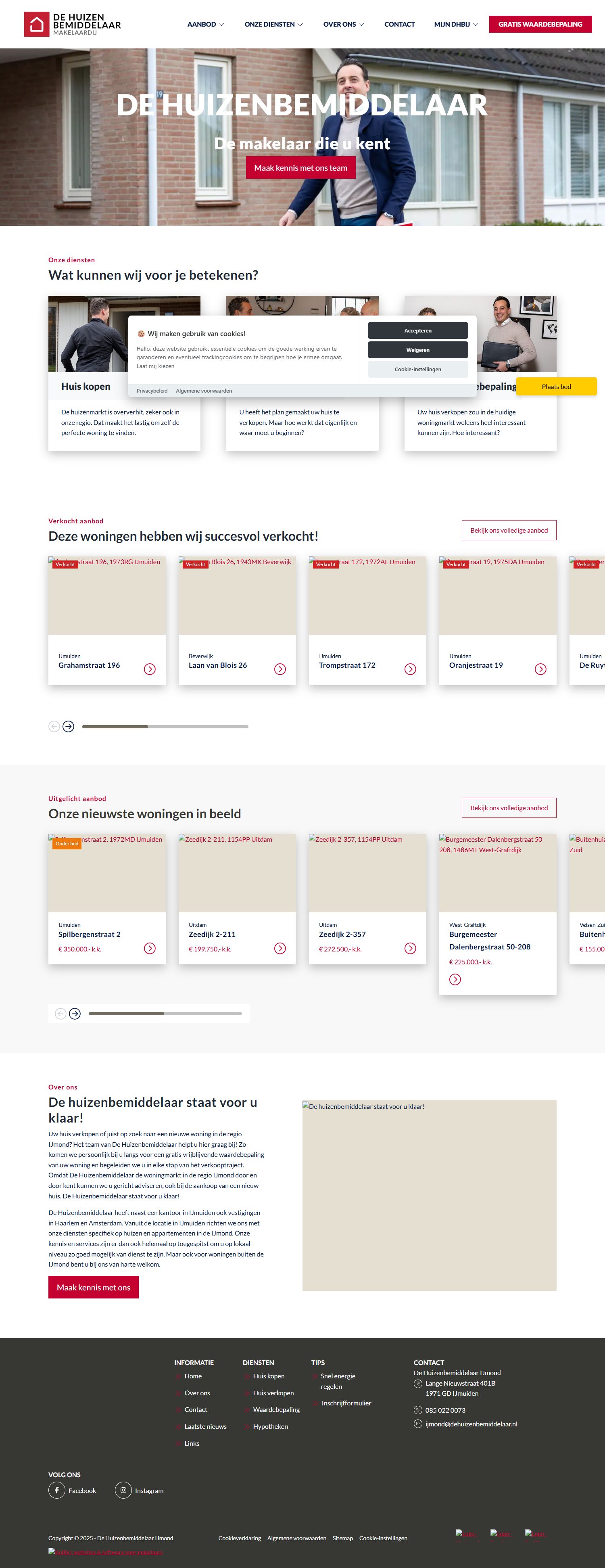Screenshot van de website van www.dehuizenbemiddelaarijmond.nl