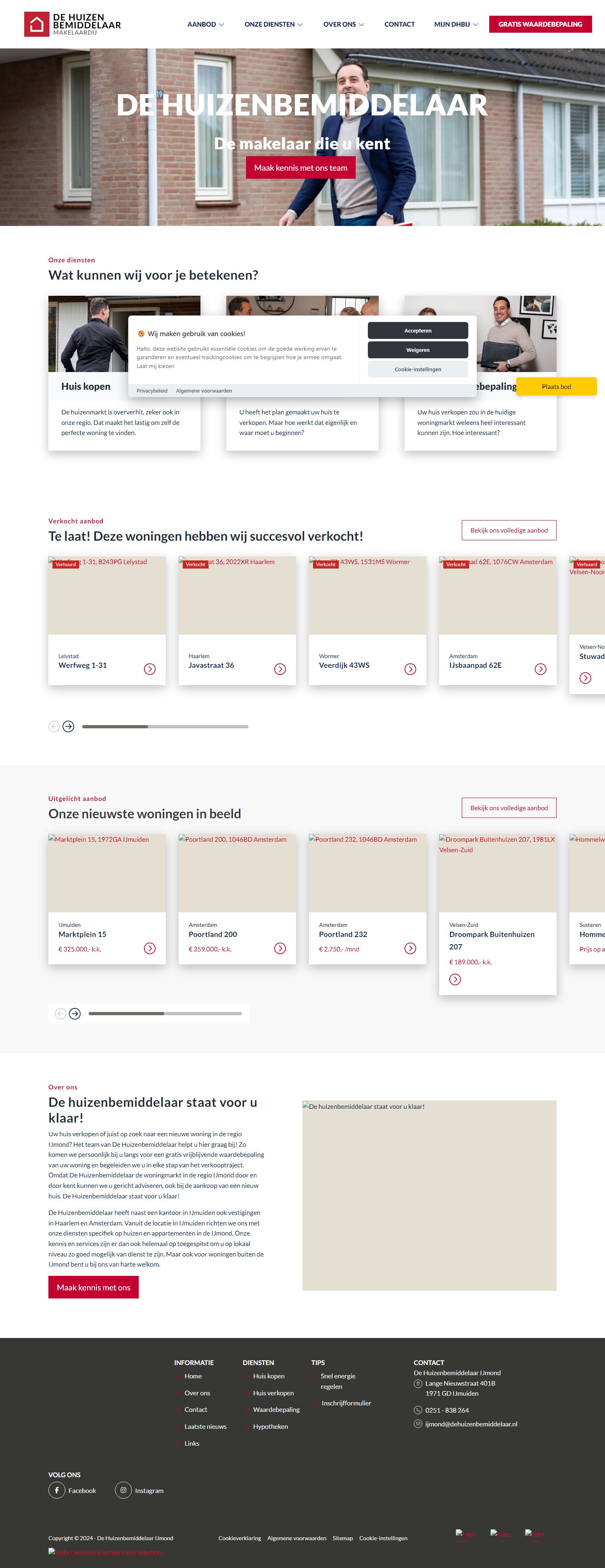 Screenshot van de website van www.dehuizenbemiddelaarijmond.nl
