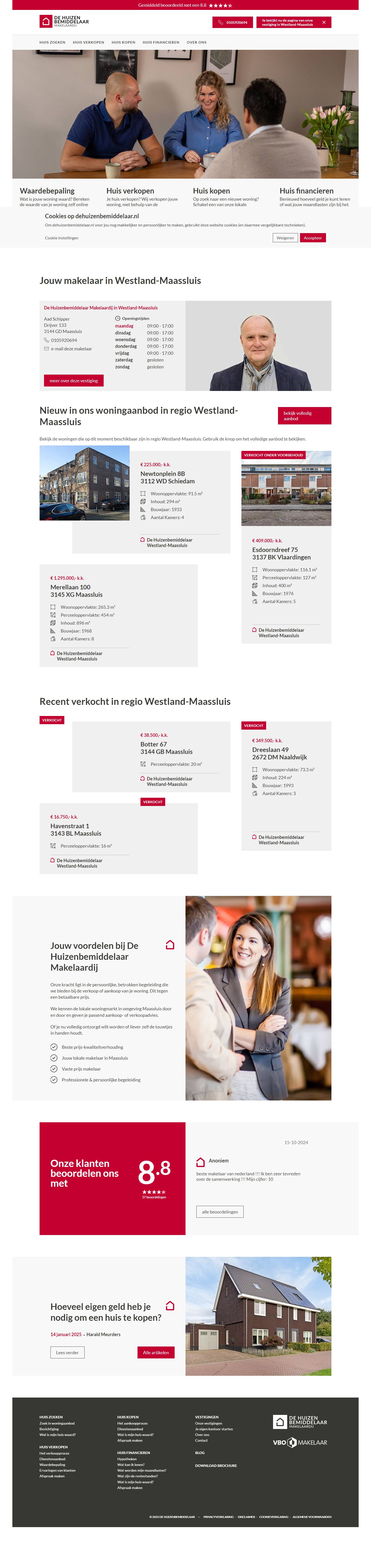 Screenshot van de website van www.dehuizenbemiddelaar.nl
