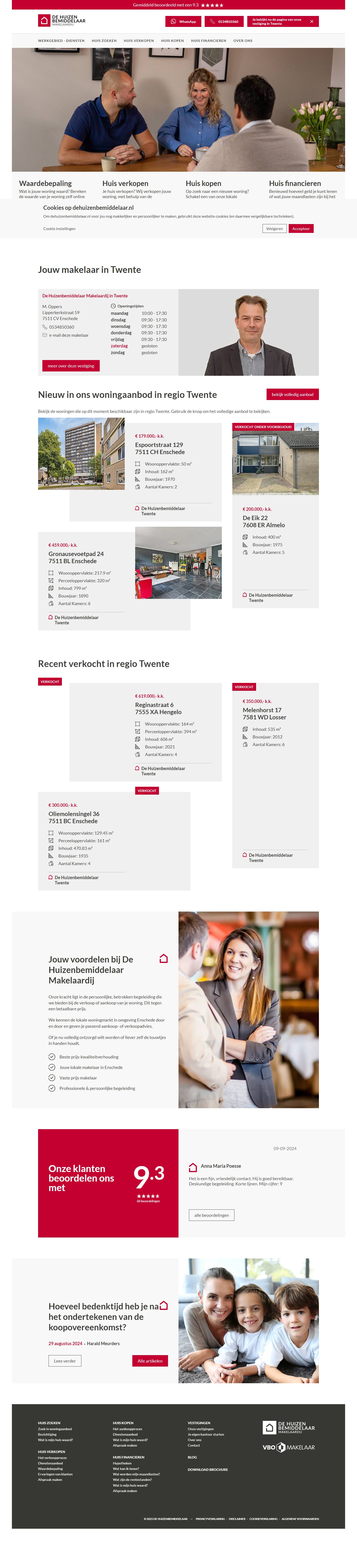 Screenshot van de website van www.dehuizenbemiddelaar.nl