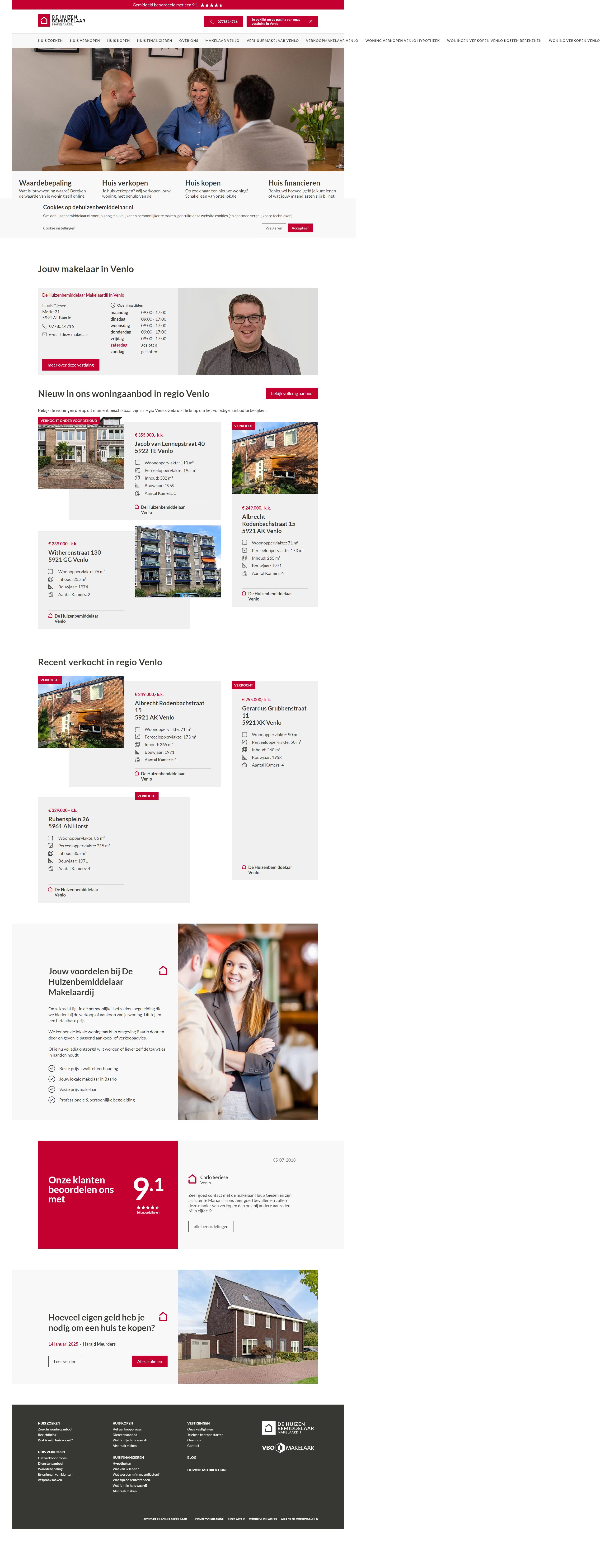 Screenshot van de website van www.dehuizenbemiddelaar.nl