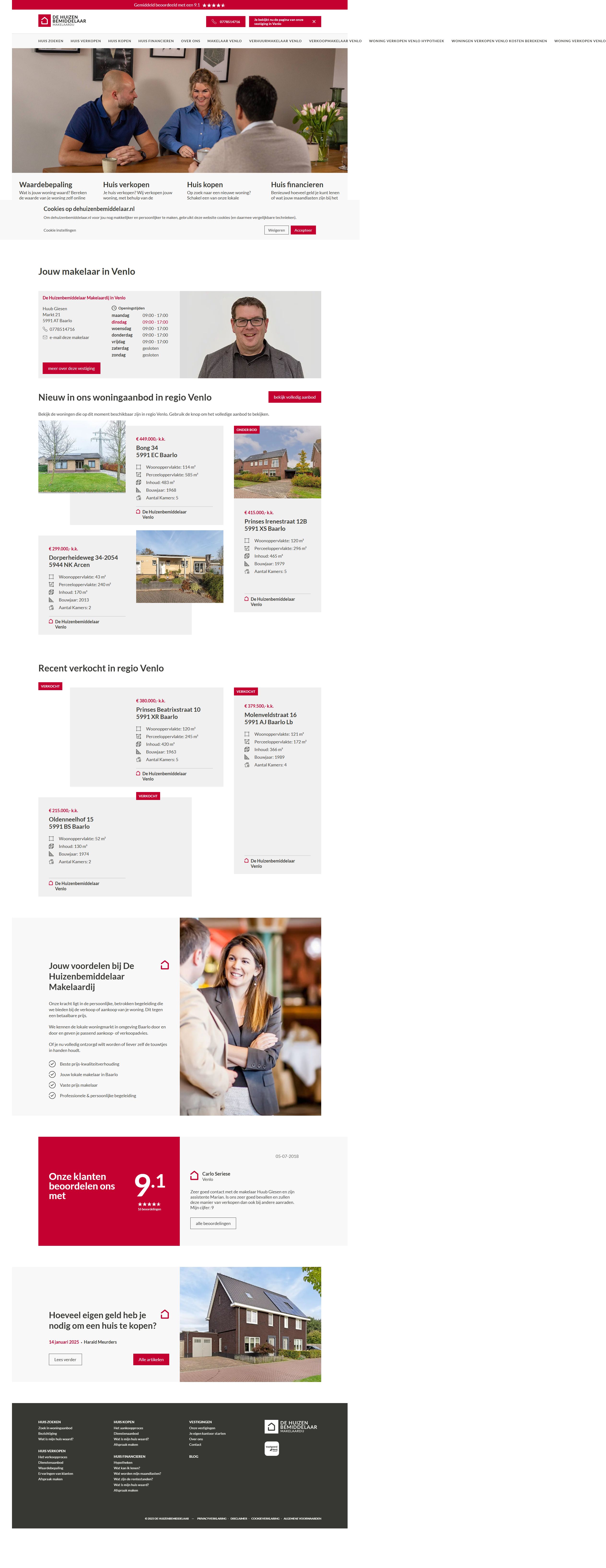 Screenshot of the website of www.dehuizenbemiddelaar.nl