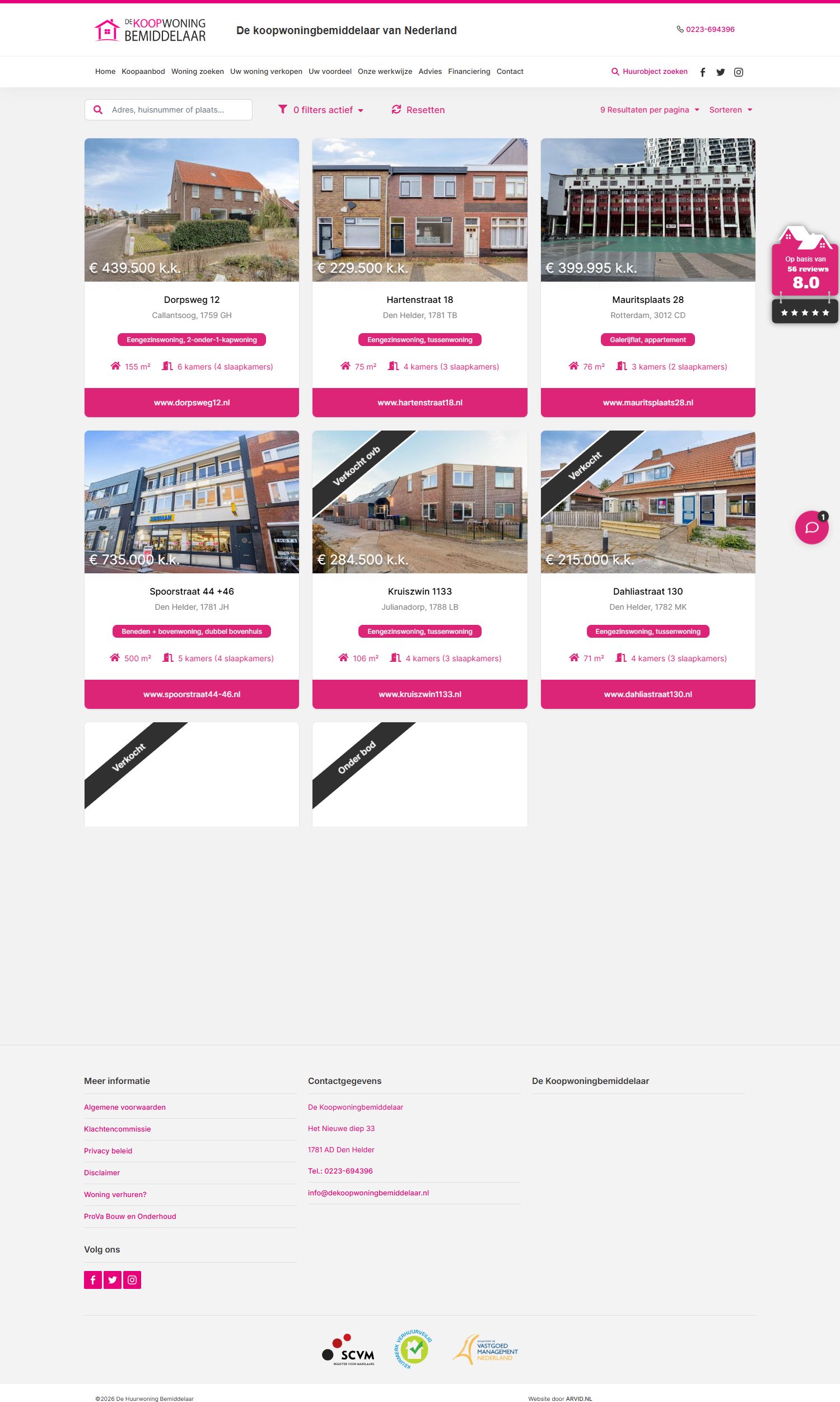 Screenshot of the website of www.dekoopwoningbemiddelaar.nl