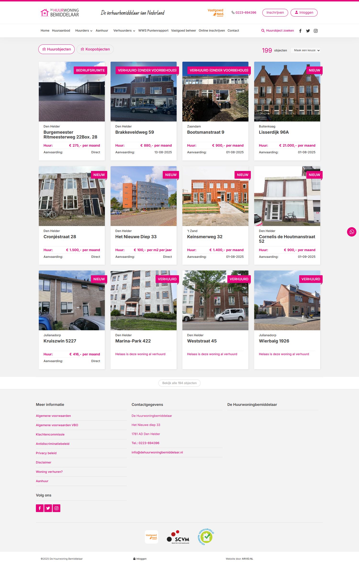 Screenshot van de website van www.dehuurwoningbemiddelaar.nl