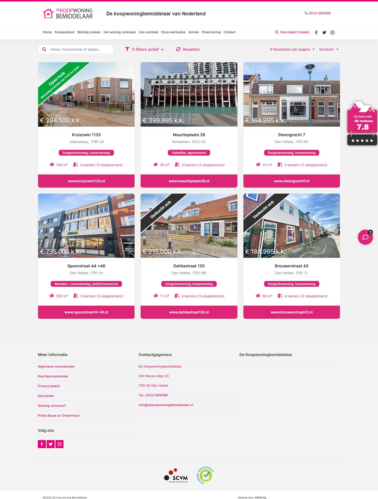 Screenshot of the website of www.dekoopwoningbemiddelaar.nl