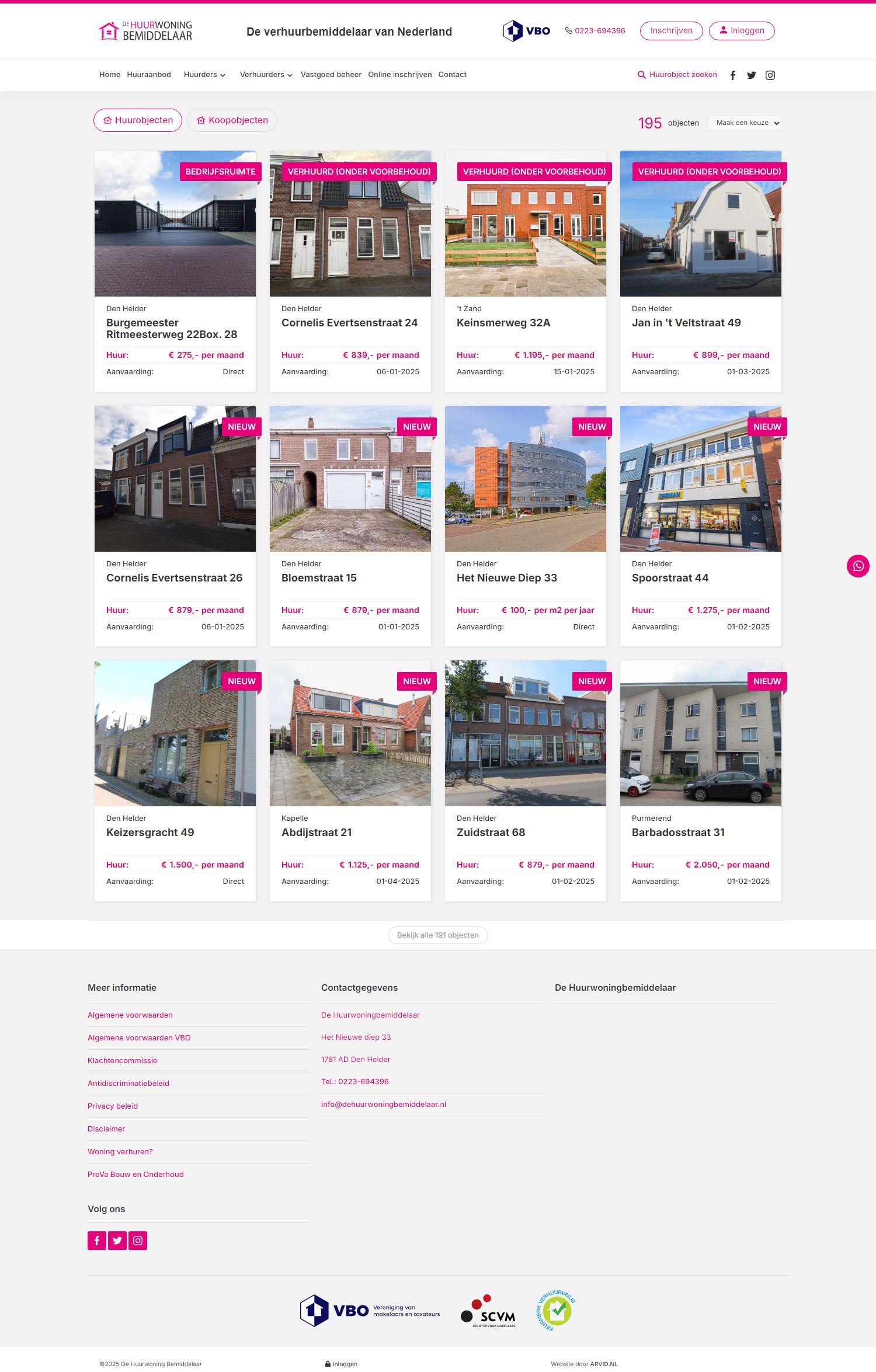 Screenshot van de website van www.dehuurwoningbemiddelaar.nl