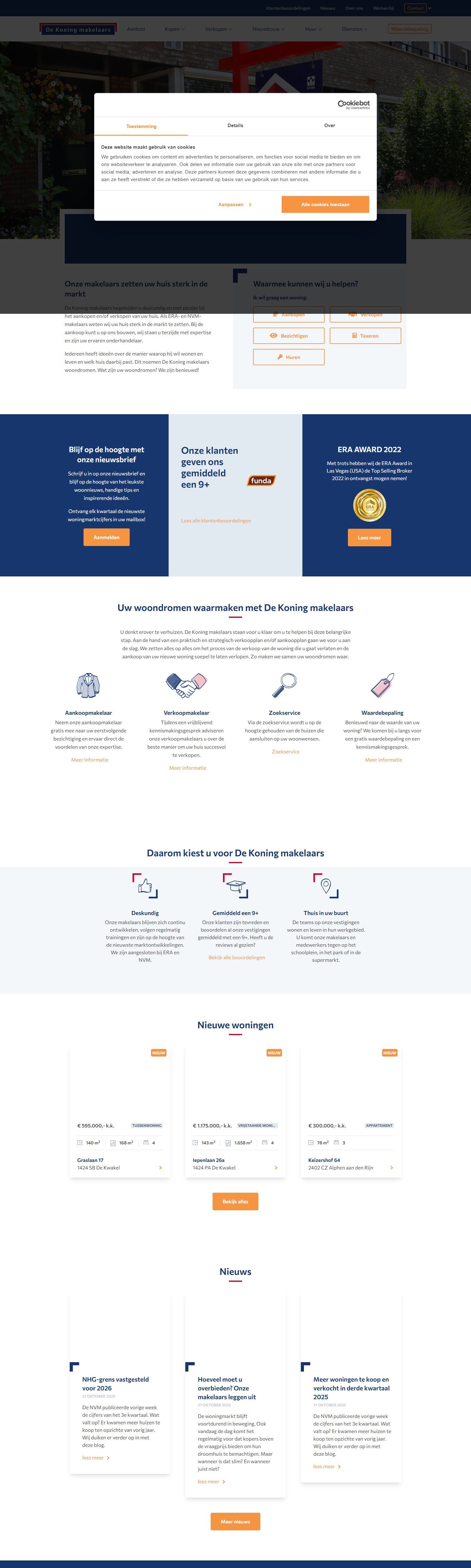 Screenshot van de website van www.dekoningwonen.nl