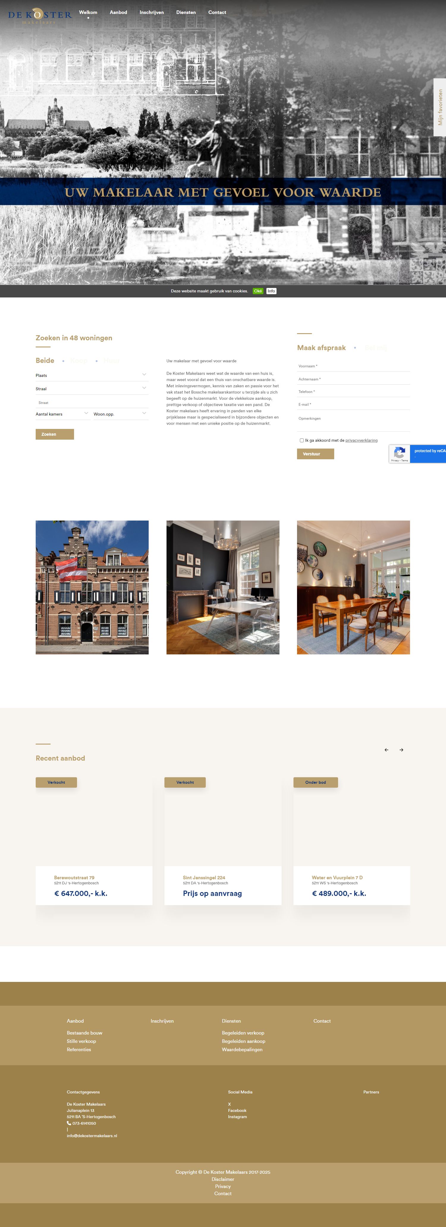 Screenshot van de website van www.dekostermakelaars.nl
