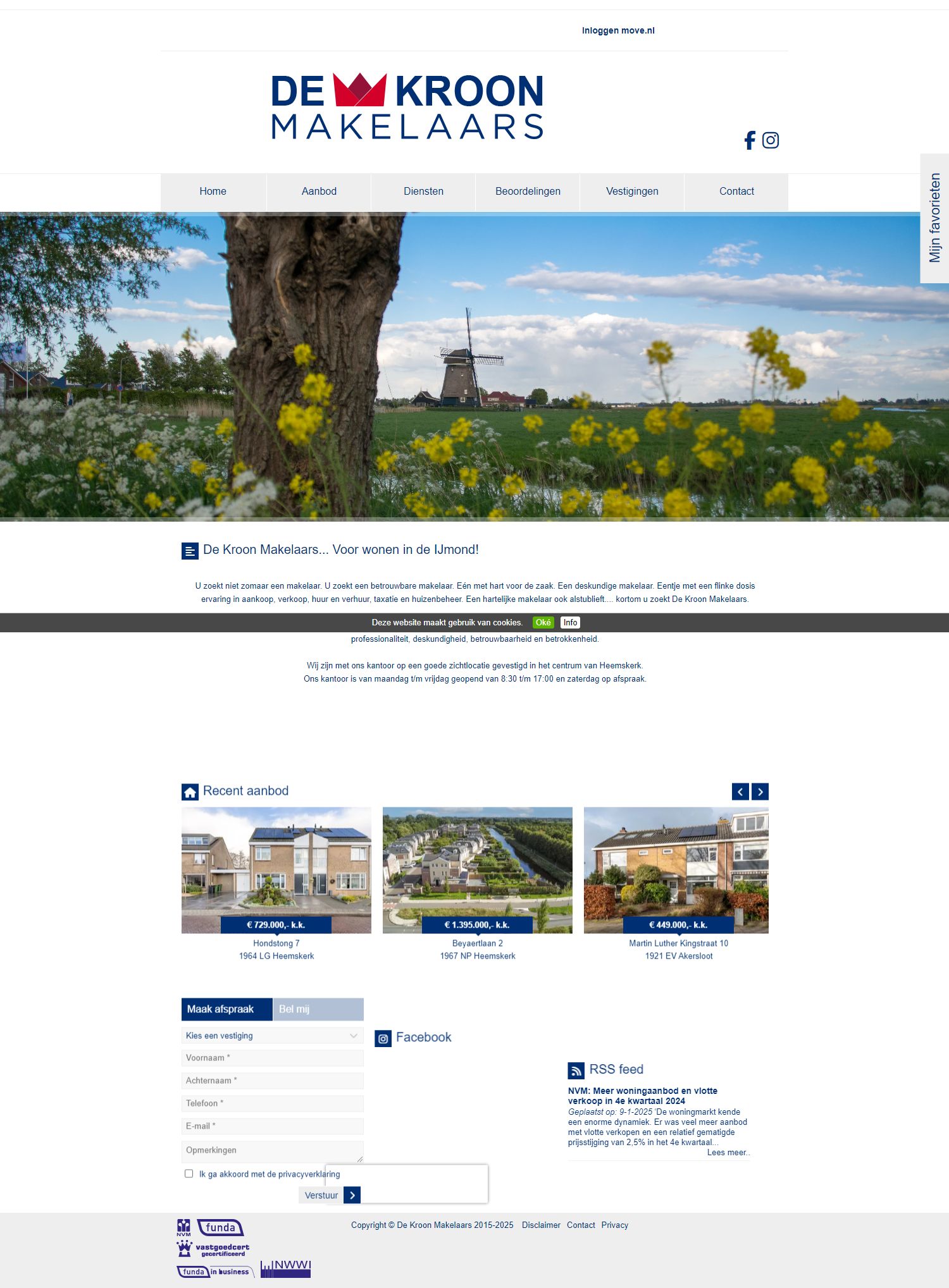 Screenshot van de website van www.dekroonmakelaars.nl
