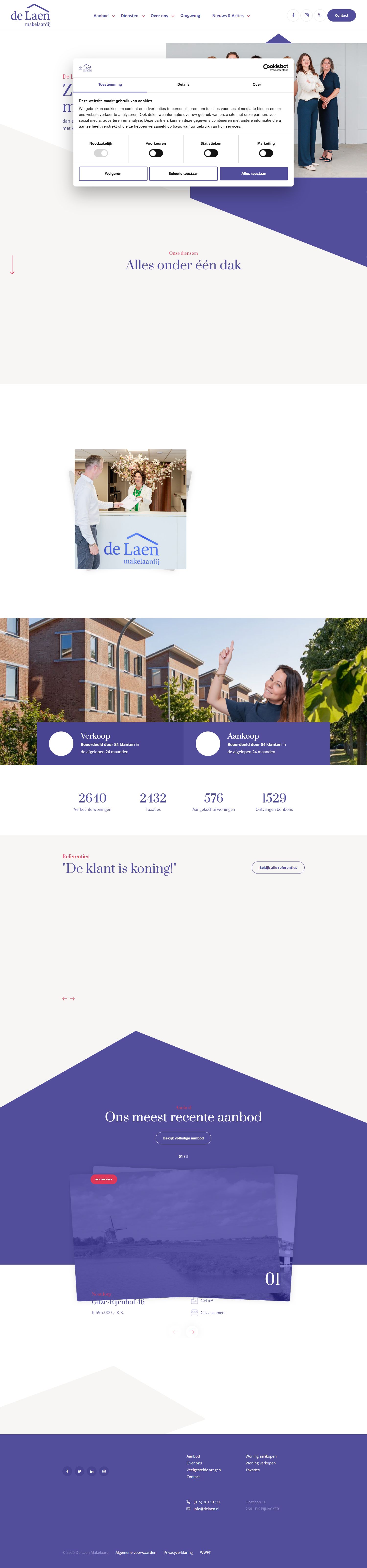 Screenshot van de website van www.delaen.nl