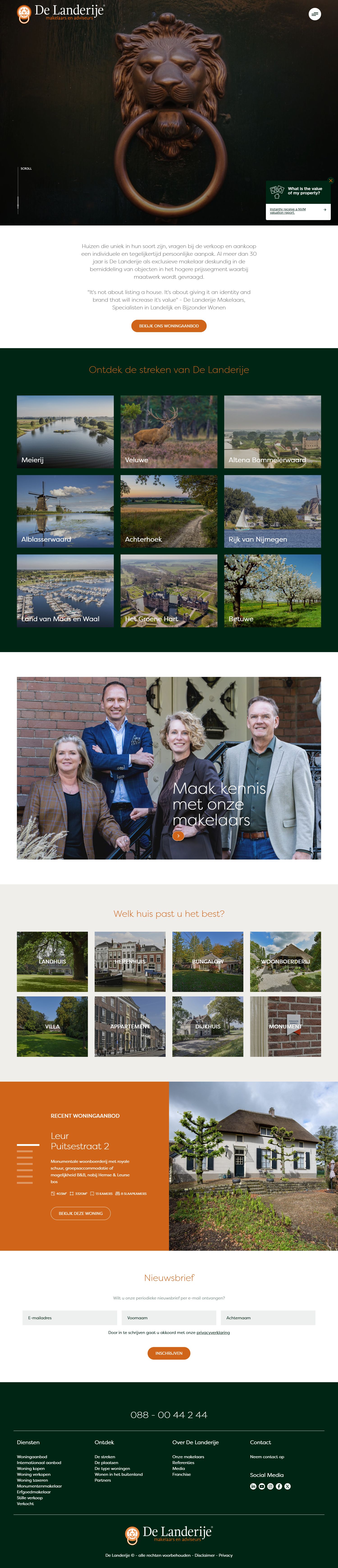 Screenshot van de website van www.landerije.nl