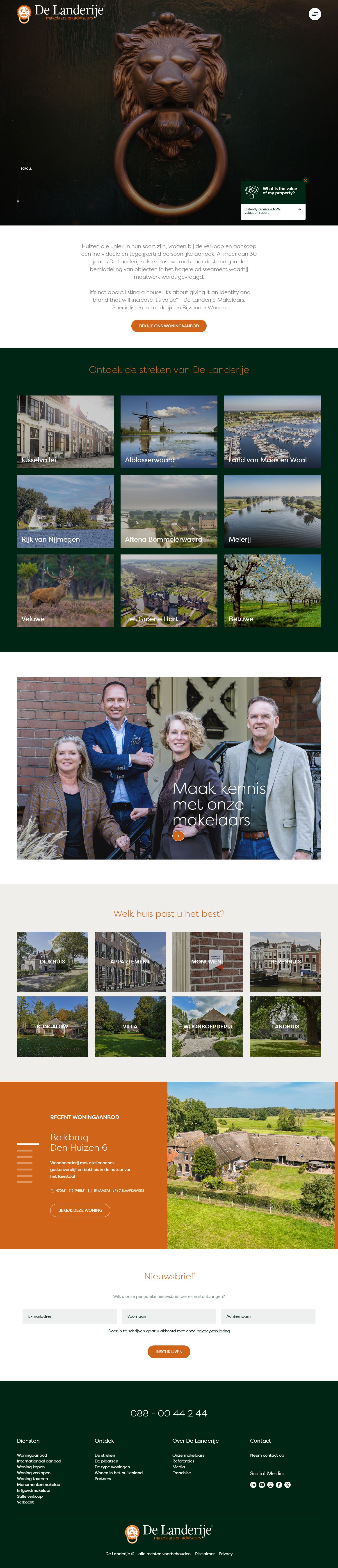 Screenshot van de website van www.landerije.nl